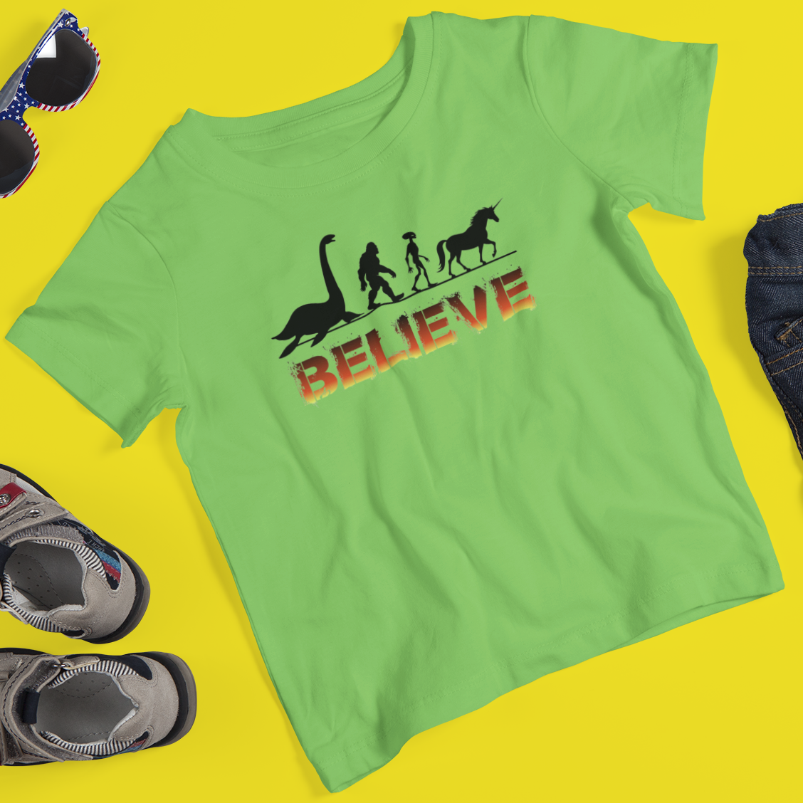 Cryptid Believe T-Shirt (Neon Green) - Can Add Your Location Hoodie, Sweatshirt | PodTeesHub.com