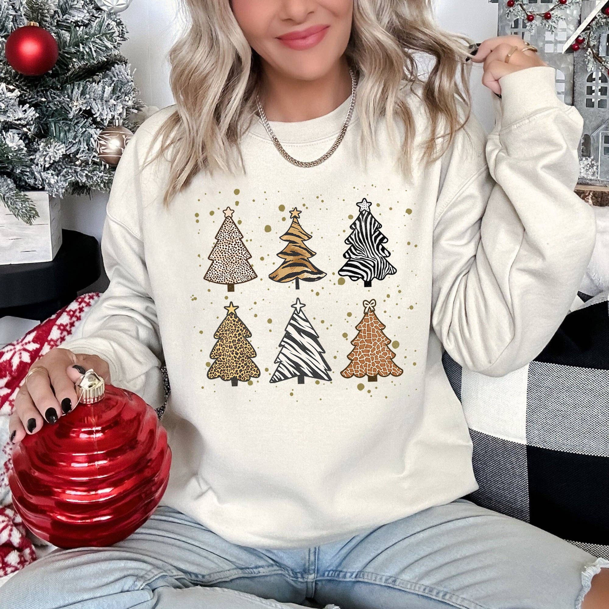 Christmas Trees Animal Print Sweatshirt T-Shirts, Hoodie | PodTeesHub.com