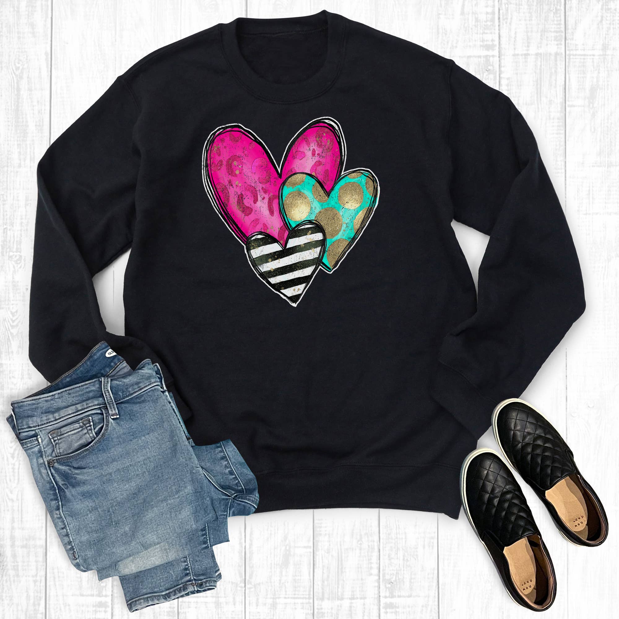 Valentine's Day Turquoise Stripe Heart Sweatshirt T-Shirts, Hoodie | PodTeesHub.com