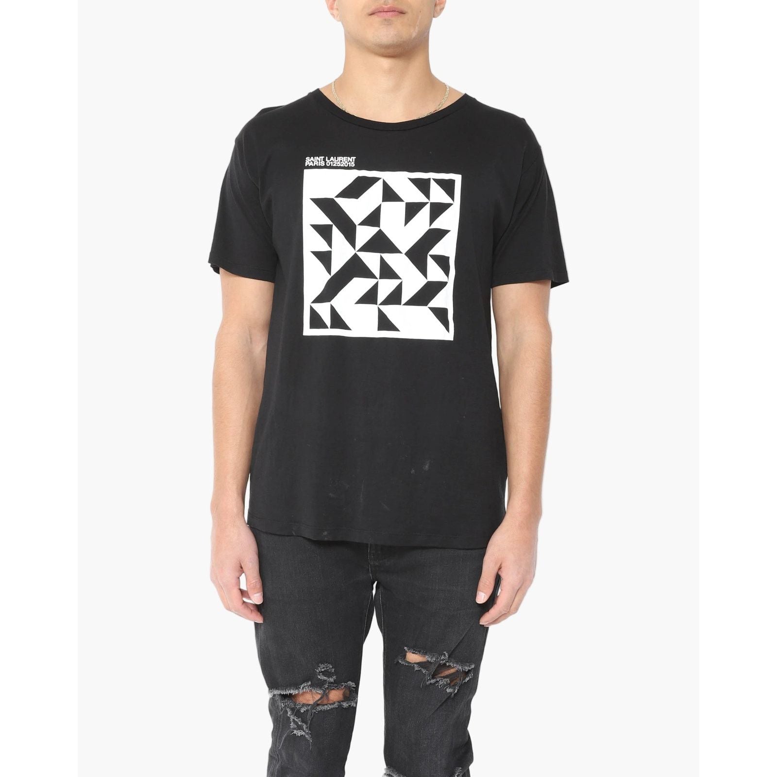 Saint Laurent Paris Fw15 Geometric Print T Shirt In Black Cotton Hoodie, Sweatshirt | PodTeesHub.com