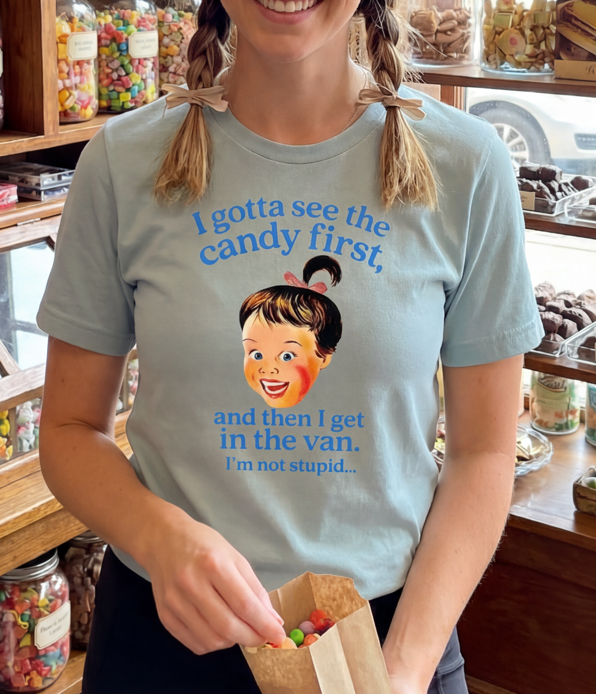 I Gotta See the Candy First Retro T-Shirt Multi Color Print Hoodie, Sweatshirt | PodTeesHub.com