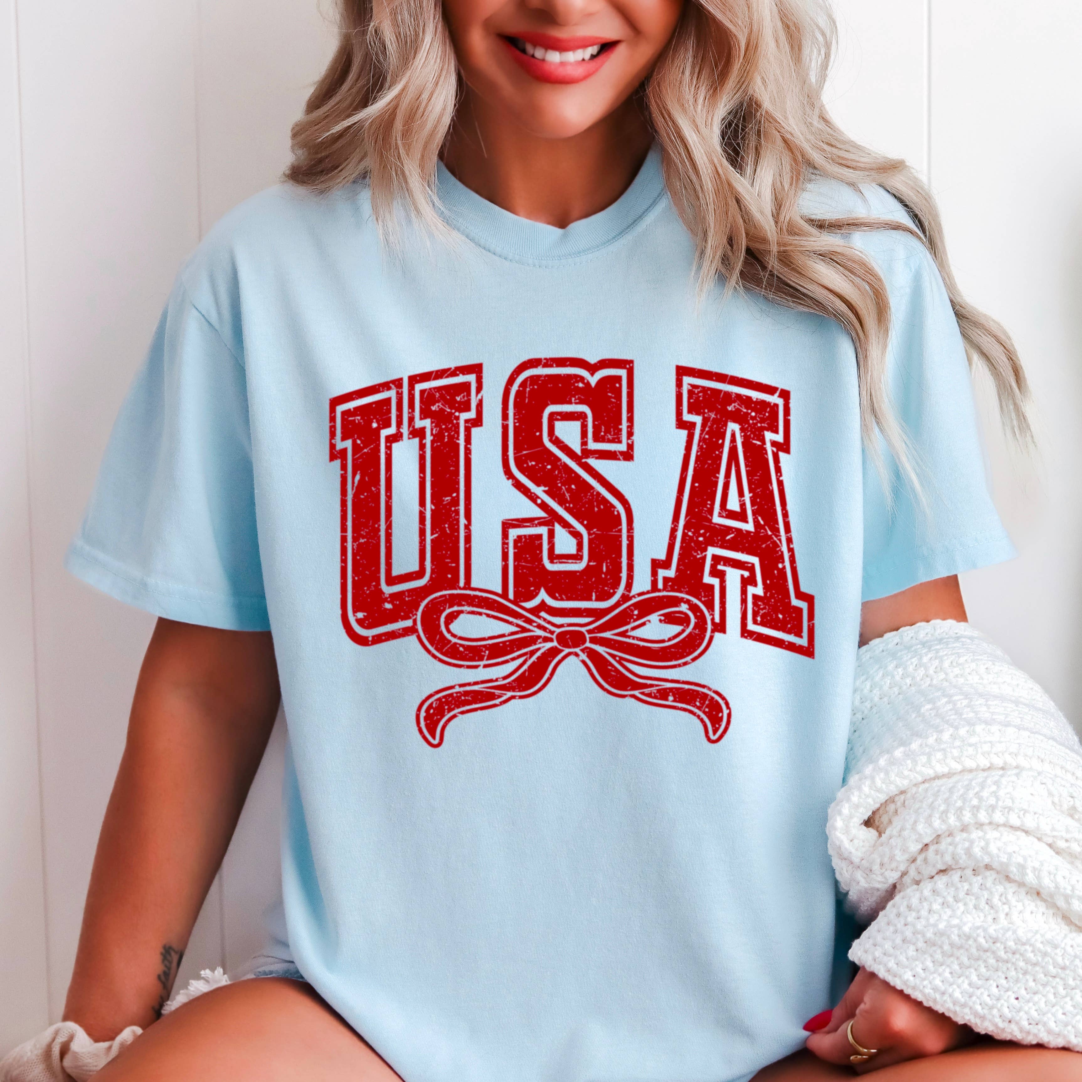 USA  July 4th Coquette Bow Graphic Shirt | Comfort Color Hoodie, Sweatshirt | PodTeesHub.com