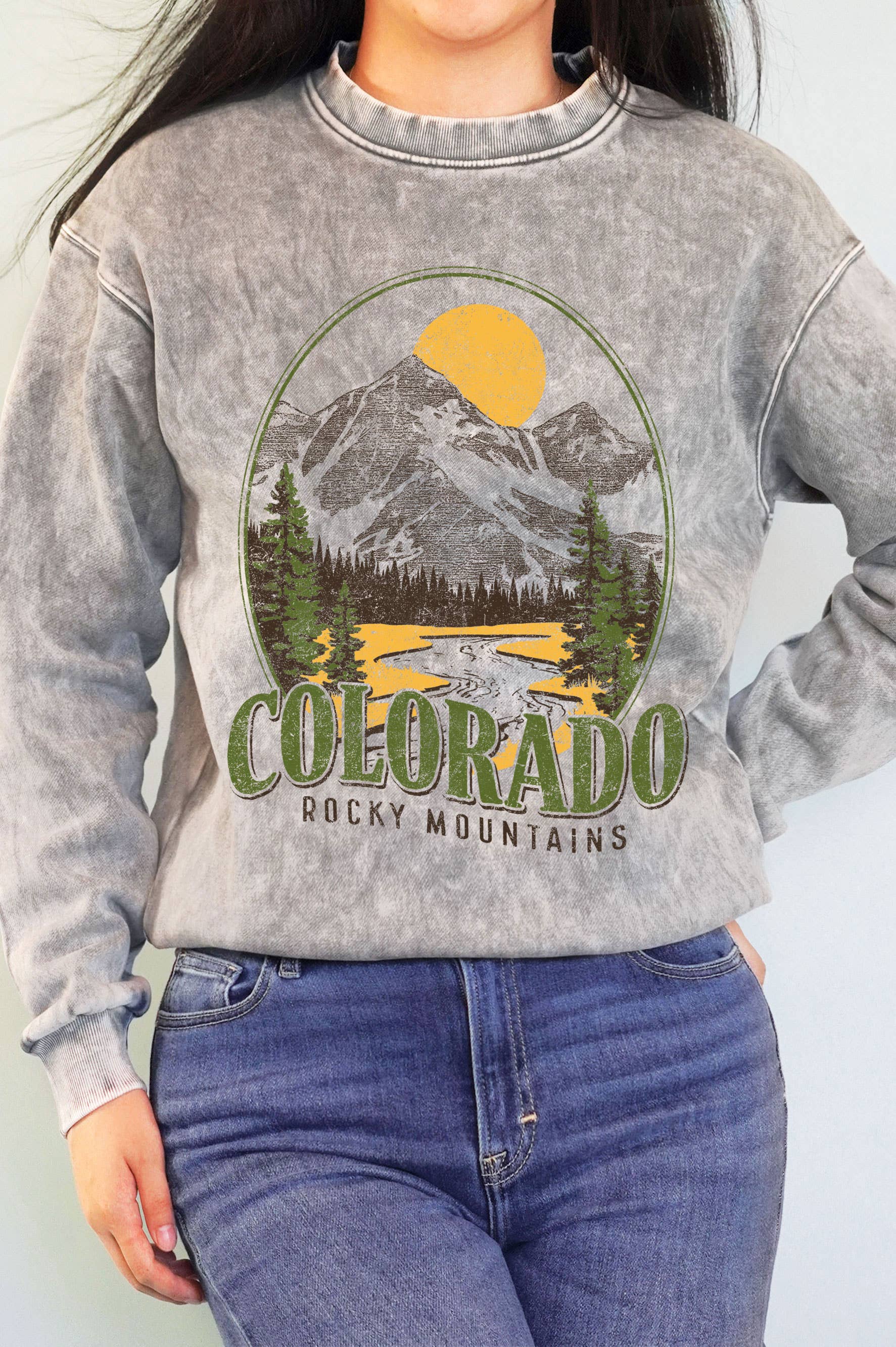 Colorado Mountains Graphic Mineral Brushed Sweatshirt T-Shirts, Hoodie | PodTeesHub.com