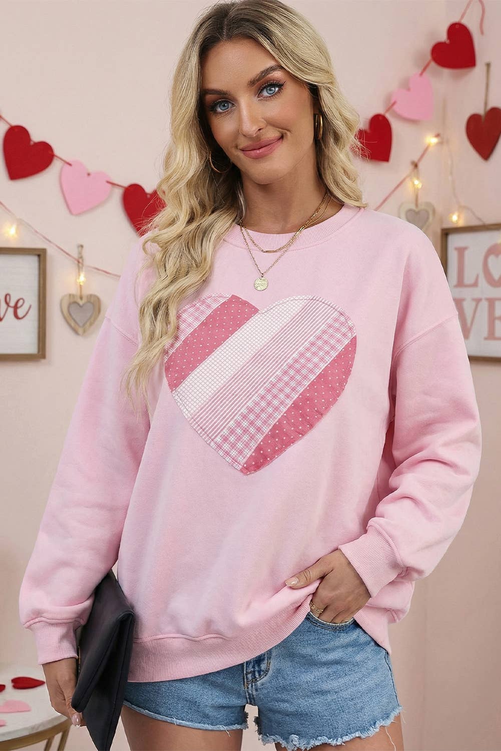 Sweetheart Patchwork Round Neck Oversize Sweatshirt (S-Xl) T-Shirts, Hoodie | PodTeesHub.com