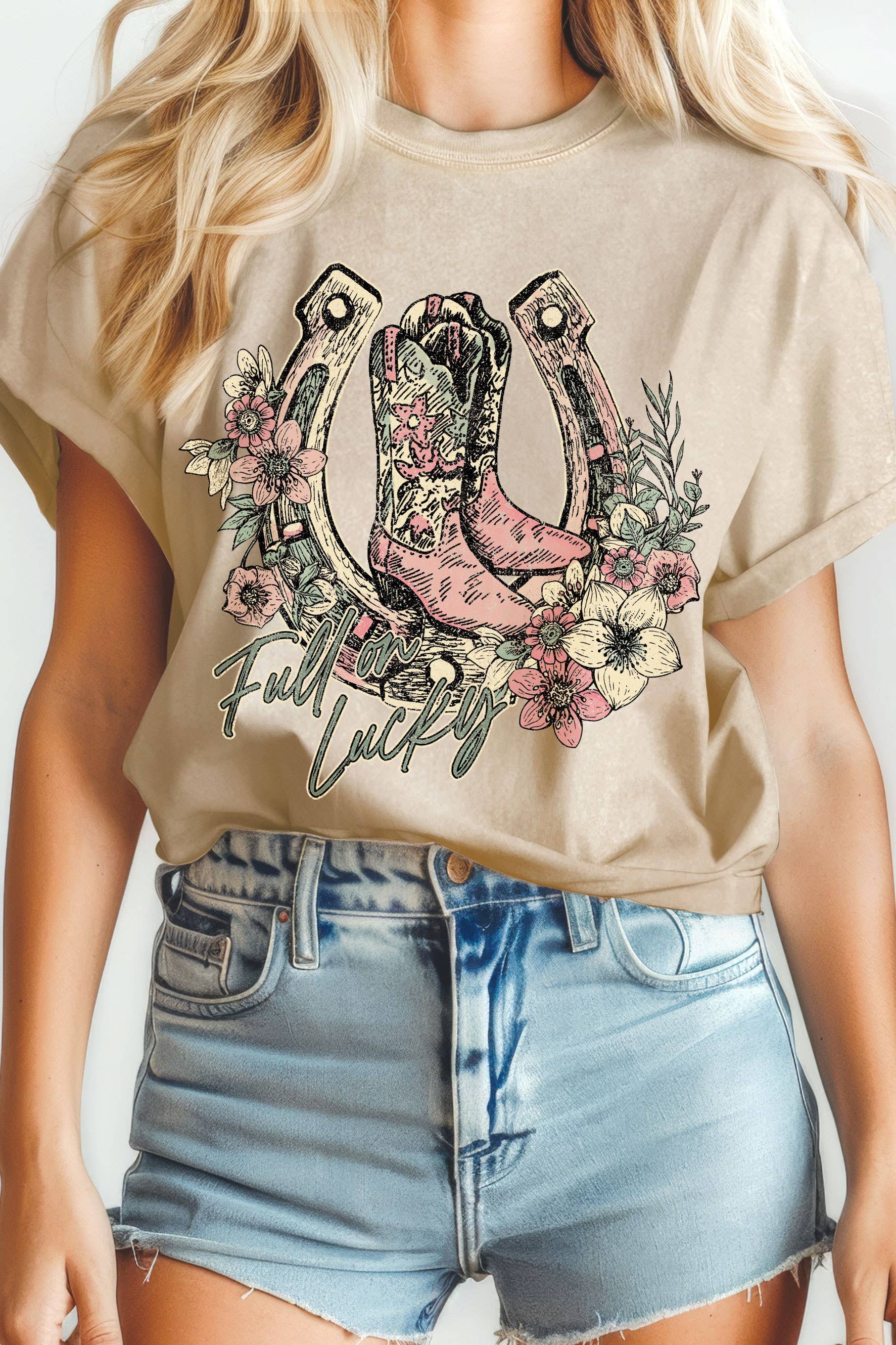 Full On Lucky Flower Horseshoe&Boots Mineral  Graphic Tee Hoodie, Sweatshirt | PodTeesHub.com