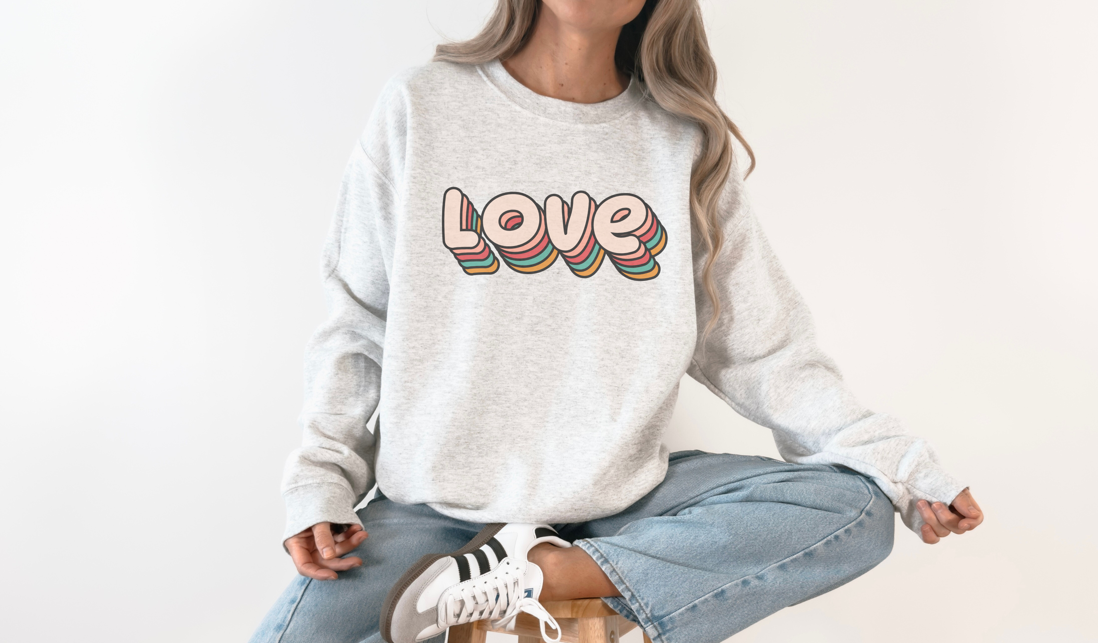 Love Layered Letters Crew Neck Sweatshirt T-Shirts, Hoodie | PodTeesHub.com