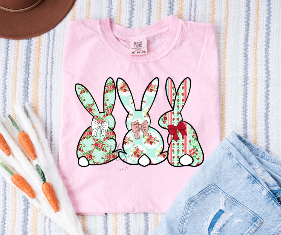 Exclusive Mint Floral Bunny Trio Easter T-Shirt Hoodie, Sweatshirt | PodTeesHub.com