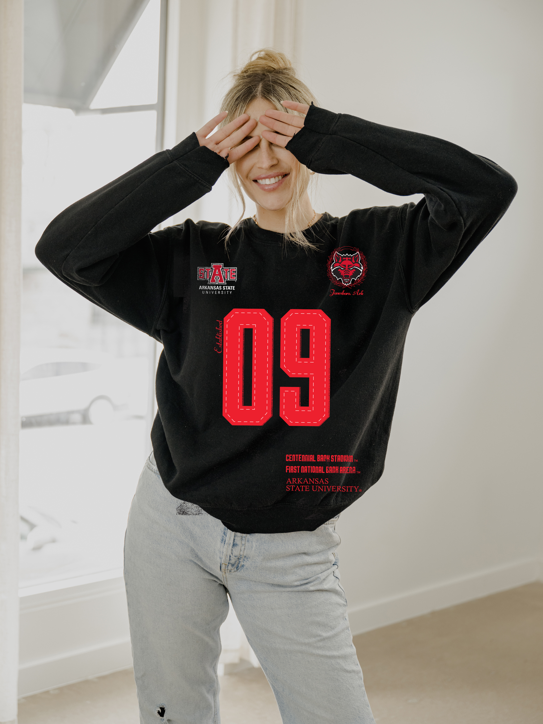 Asu Red Wolves Crest Stamp Black Thrifted Sweatshirt T-Shirts, Hoodie | PodTeesHub.com