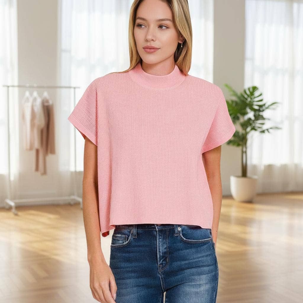 1224 Viscose Mock Neck Short Sleeve Boxy Sweater SI-26889 T-Shirts, Hoodie, Sweatshirt | PodTeesHub.com