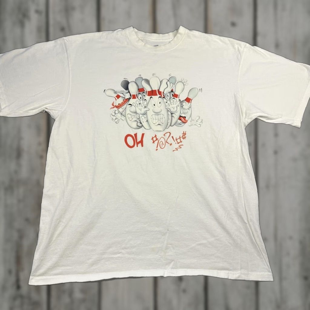 Soffe Shirt Mens Xl White Bowling Cartoon Pins Graphic Funny T Shirt Tee Casual Hoodie, Sweatshirt | PodTeesHub.com