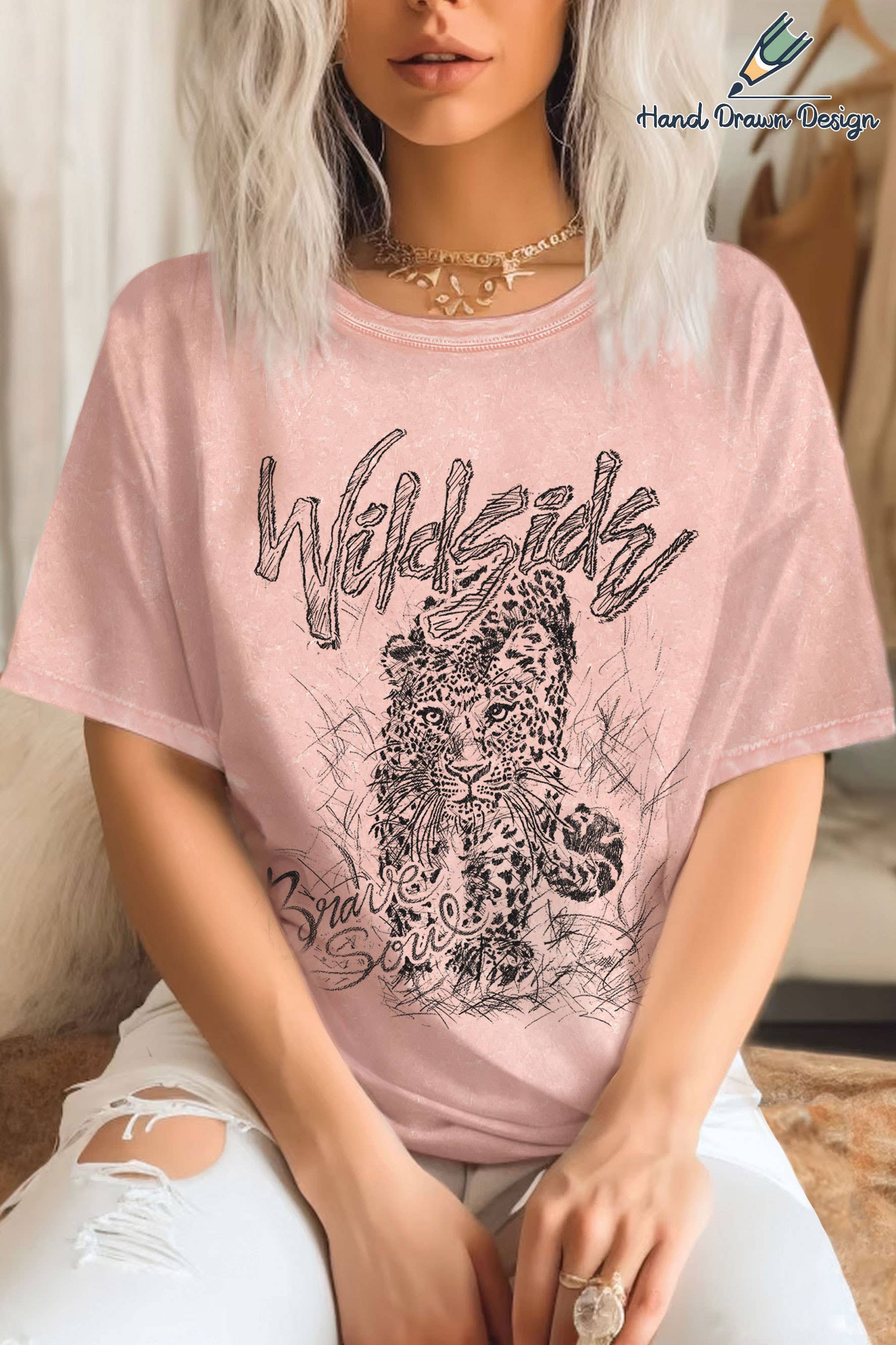 Wild Side Brave Soul Leopard Hand Drawn Graphic Mineral Tee Hoodie, Sweatshirt | PodTeesHub.com