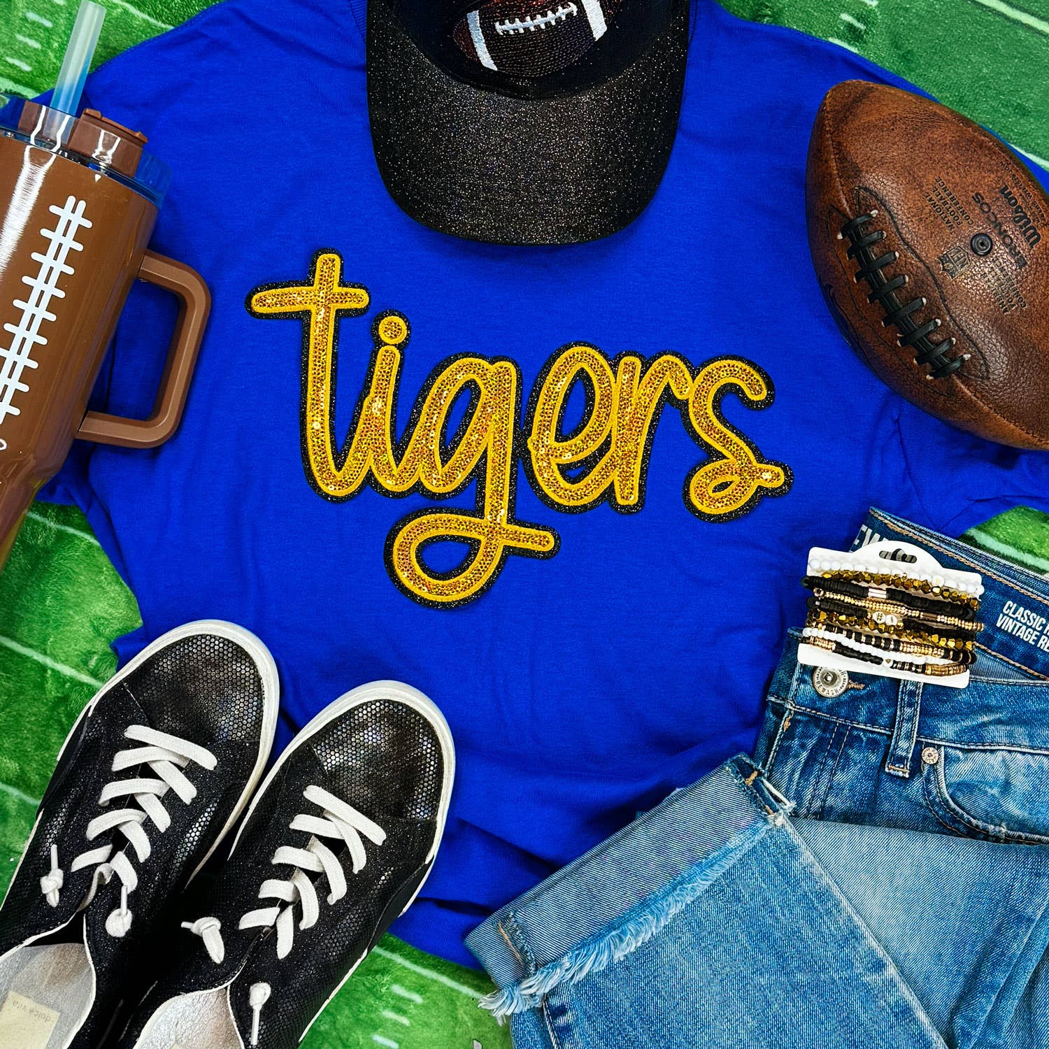 Tigers Gold Sequin Patch Royal Everyday Tee Hoodie, Sweatshirt | PodTeesHub.com