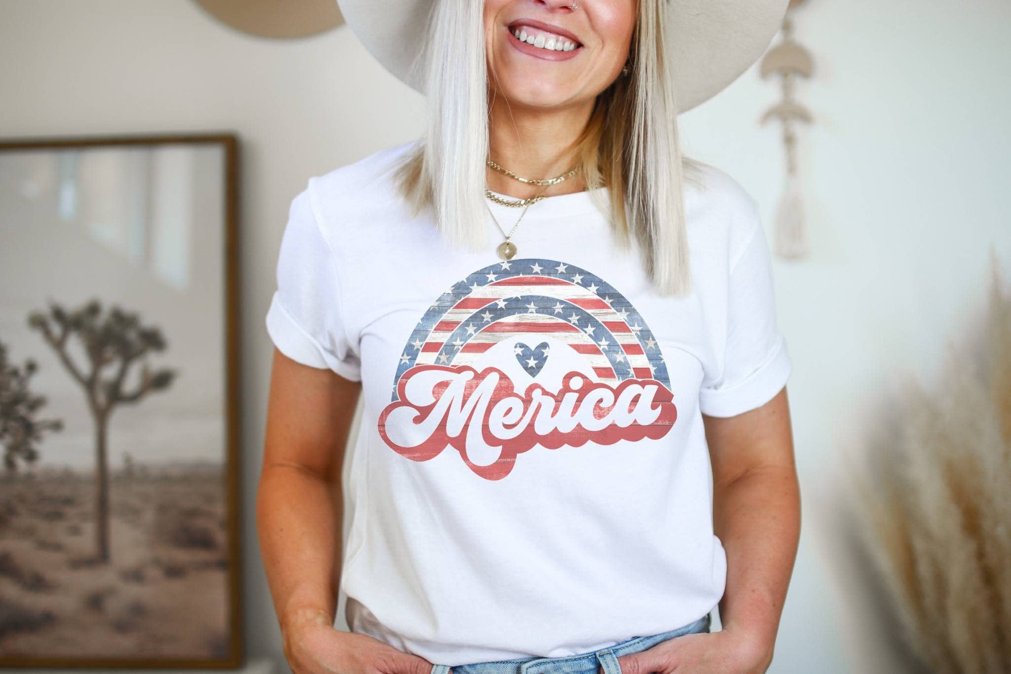 Merica Retro Rainbow Tee | Patriotic T Shirt Hoodie, Sweatshirt | PodTeesHub.com