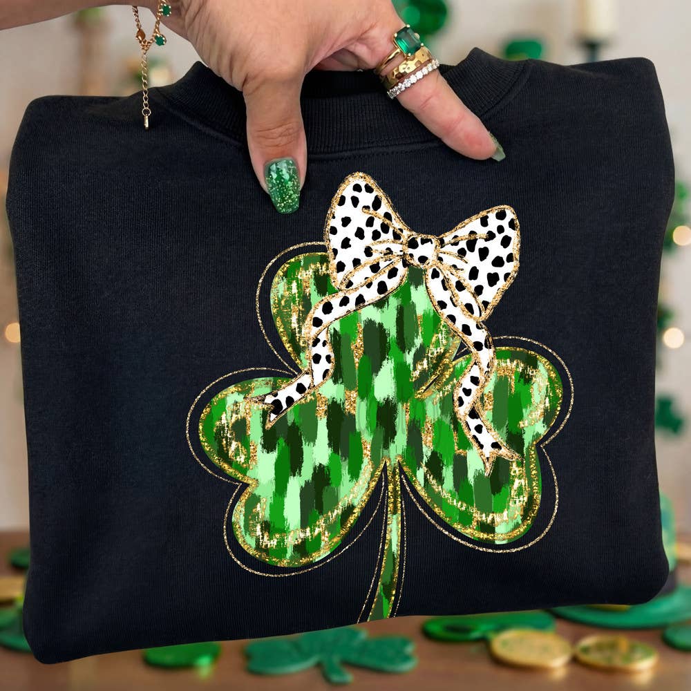 Brushstroke Shamrock Dotted Bow Tee Hoodie, Sweatshirt | PodTeesHub.com