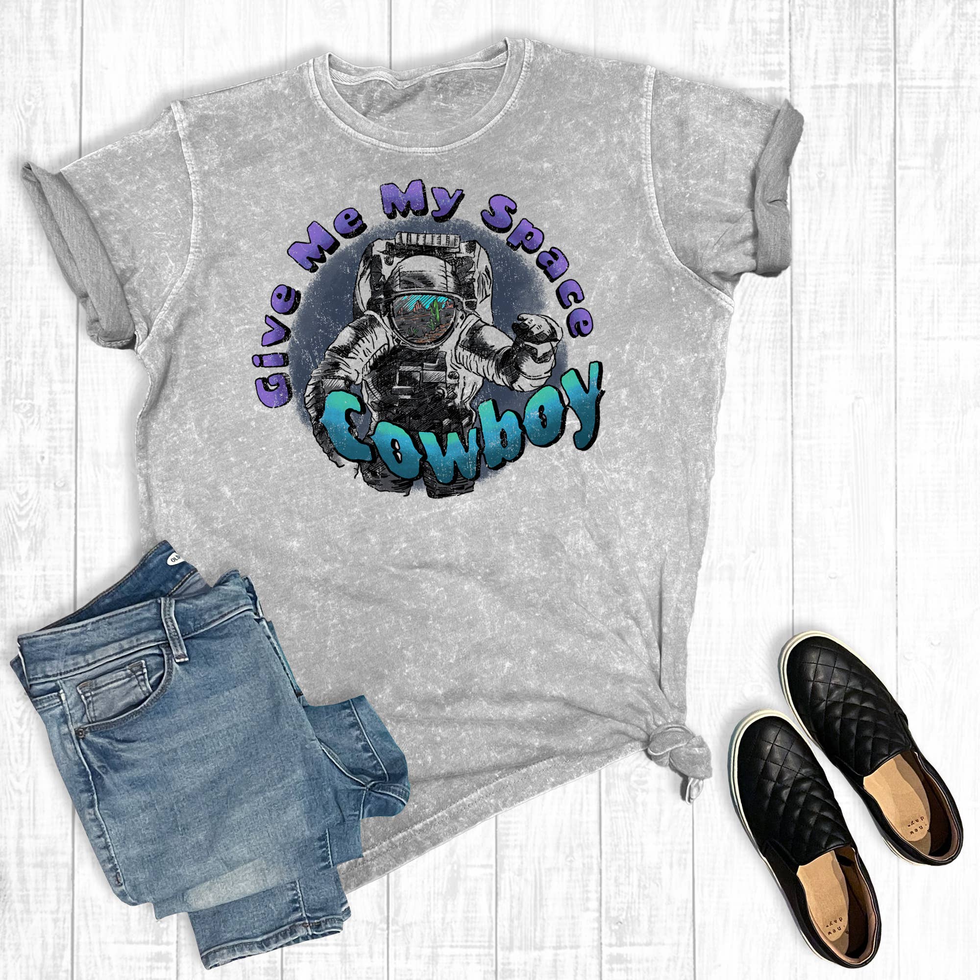 Western Give Me Space Cowboy Mineral Wash Graphic Tee Hoodie, Sweatshirt | PodTeesHub.com