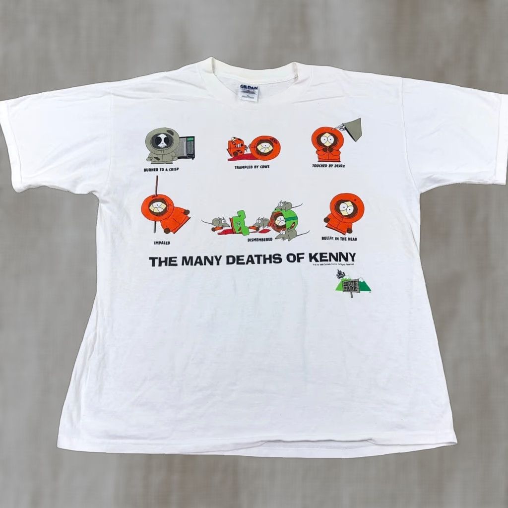 Vintage Gildan Shirt Men Xl White 1998 Promo 90s Deaths Of Kenny South Park Cartoon Logo 3 Co Hoodie, Sweatshirt