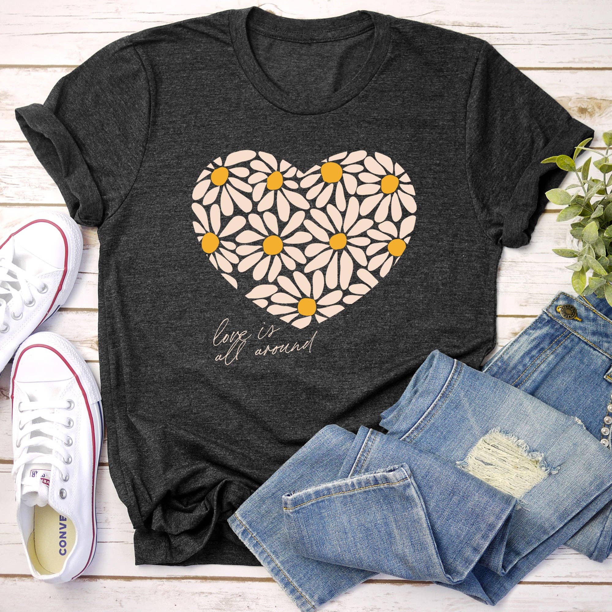 Love Is All Around, Daisy, Heart, Super Soft Tshirt, Valentine's Day Hoodie, Sweatshirt | PodTeesHub.com