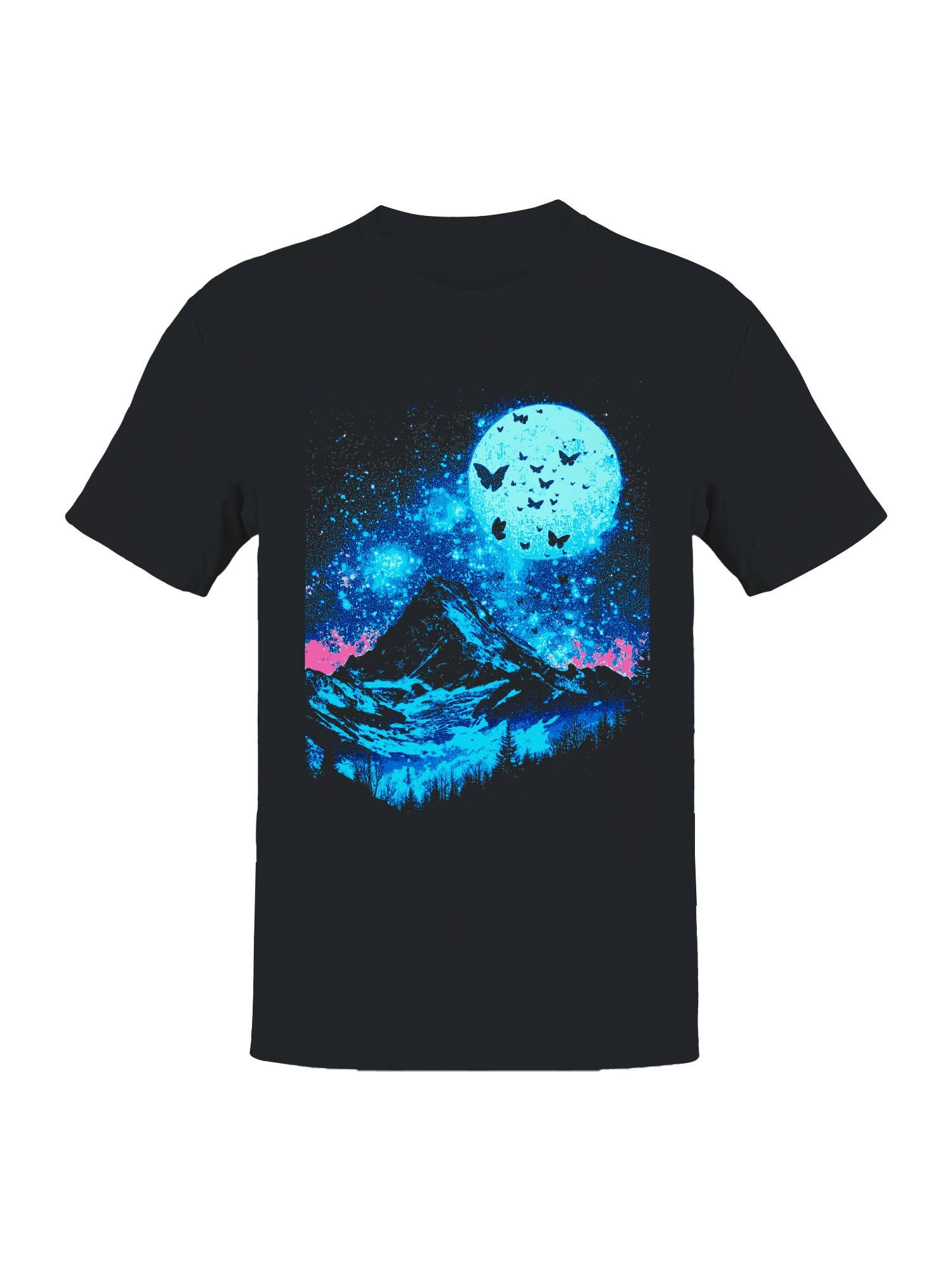 Moonlit Mountain and Butterflies Men's T-Shirt Hoodie, Sweatshirt | PodTeesHub.com
