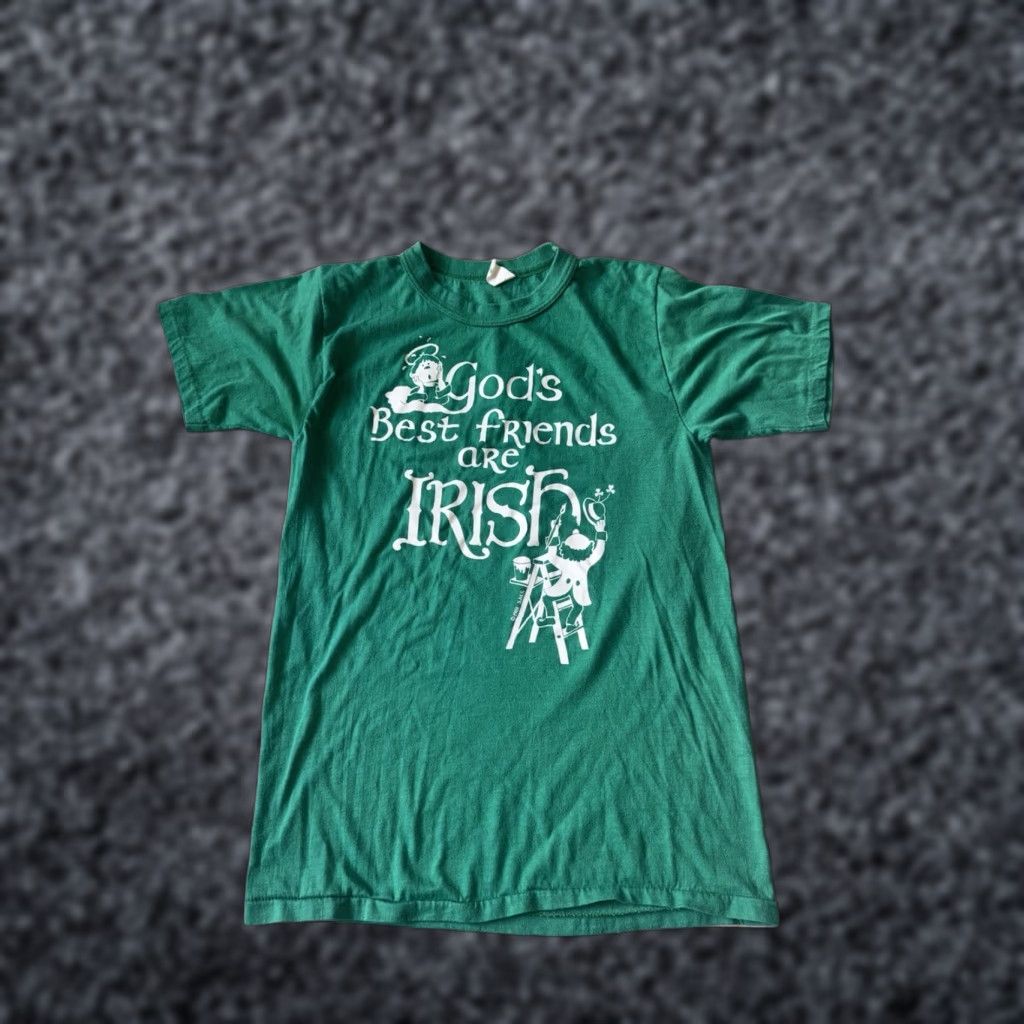 Vintage Sportswear T Shirt Mens 1981 Gods Best Friends Are Irish 80s Small Green Crew Neck S Hoodie, Sweatshirt