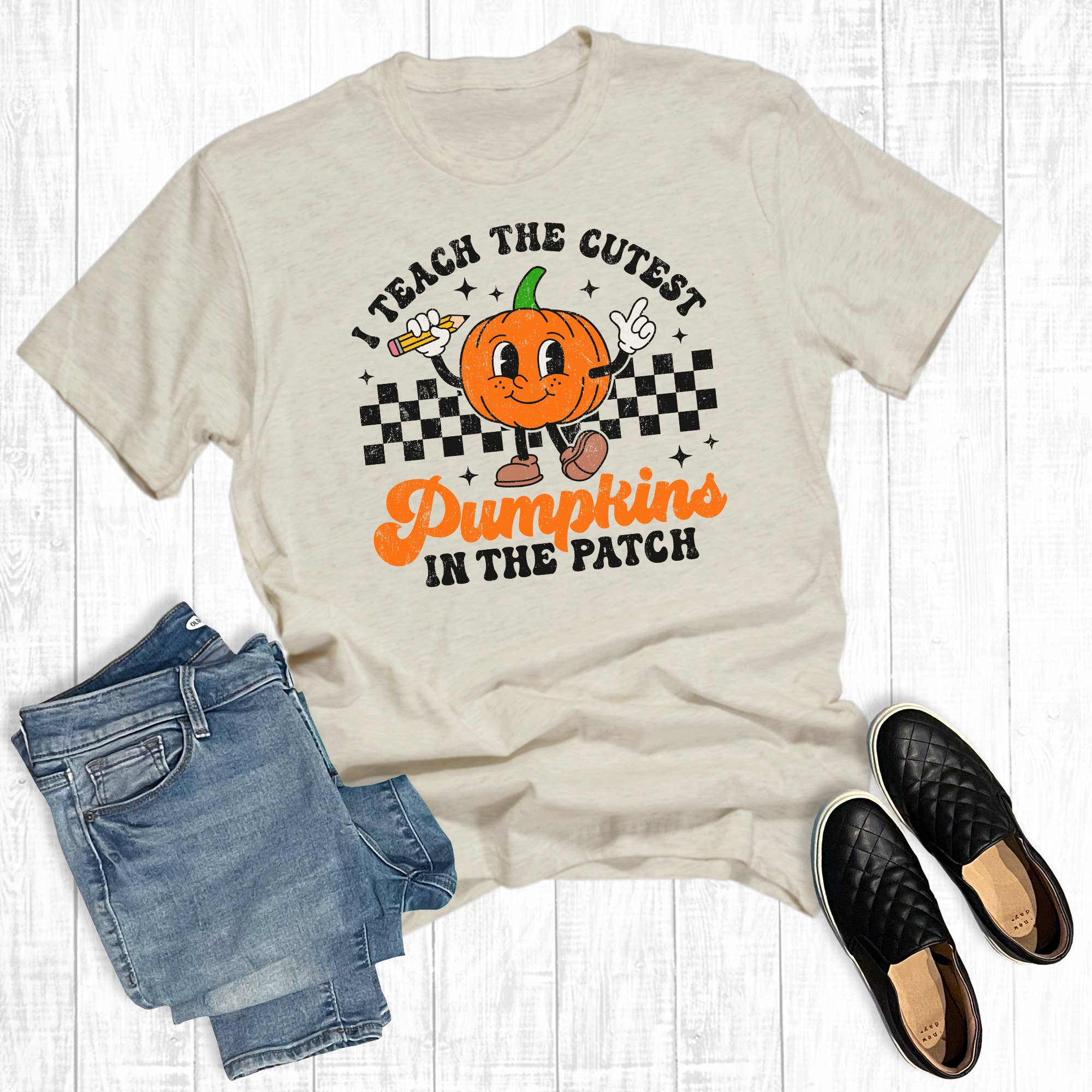 Retro Teacher I Teach the Cutest Pumpkins Graphic Tee Hoodie, Sweatshirt | PodTeesHub.com