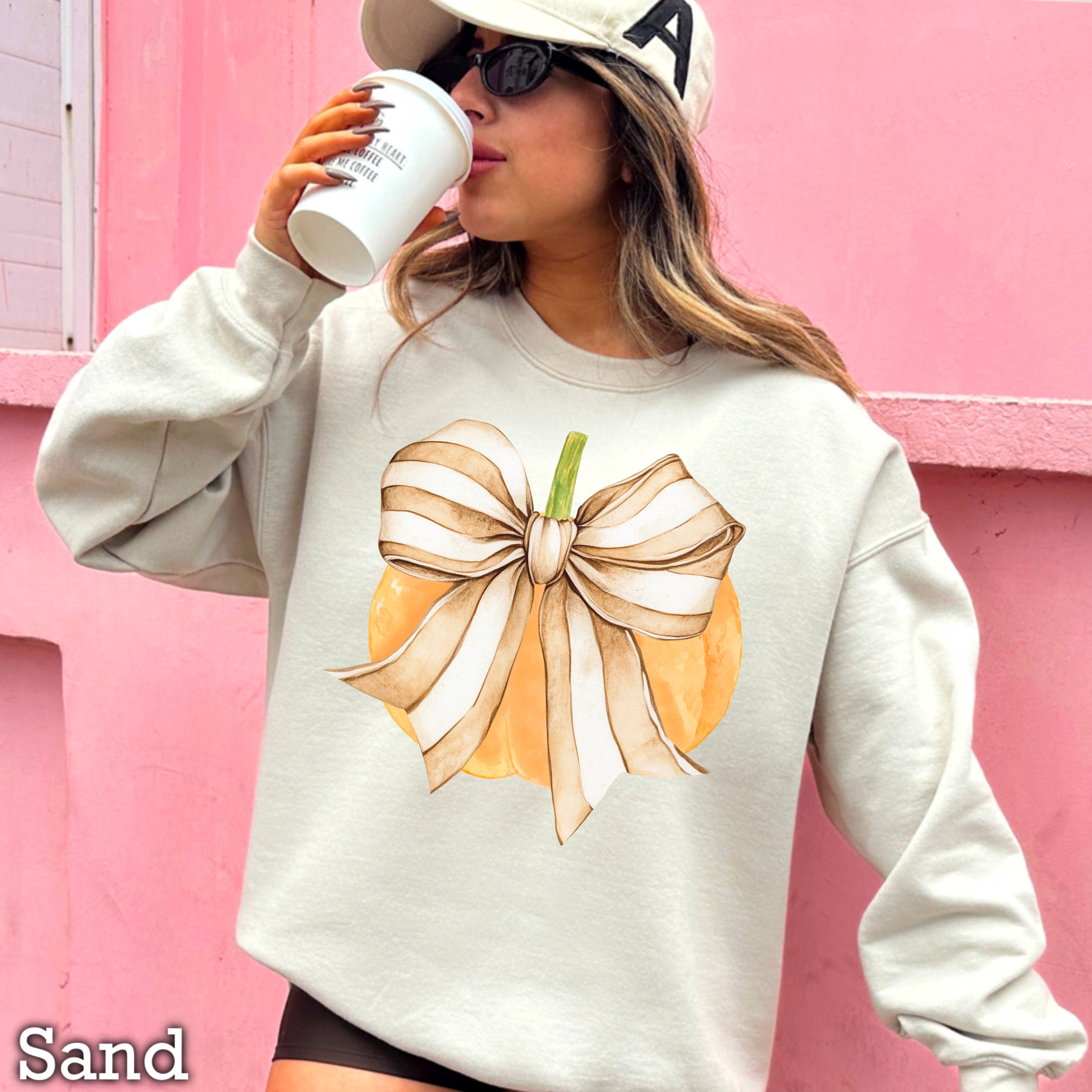 Fall Coquette Pumpkins Graphic Sweatshirt Women T-Shirts, Hoodie | PodTeesHub.com
