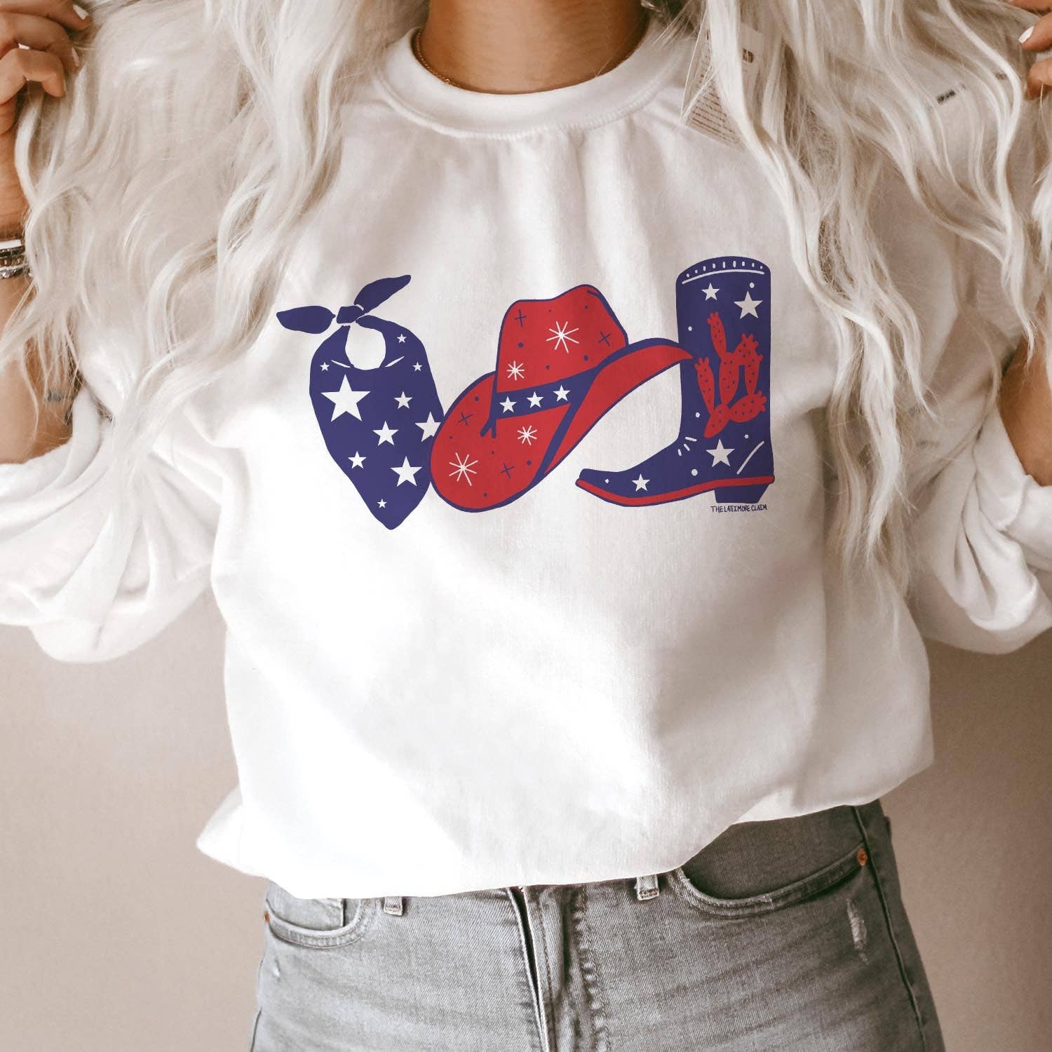 Western White and Blue Sweatshirt - White T-Shirts, Hoodie | PodTeesHub.com