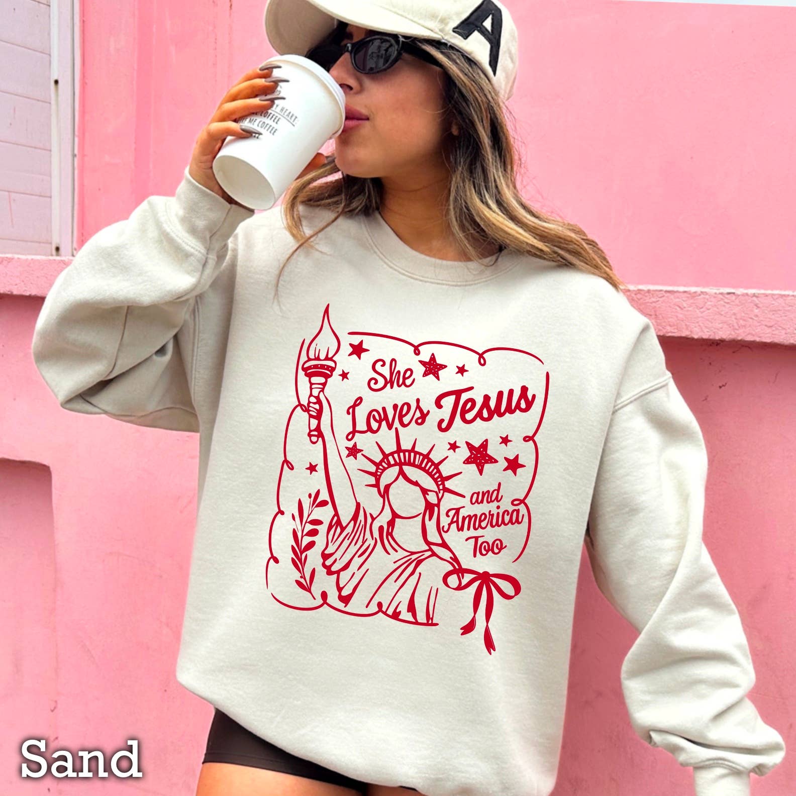 She Loves Jesus  Patriotic Sweatshirt | July 4th Sweatshirt T-Shirts, Hoodie | PodTeesHub.com
