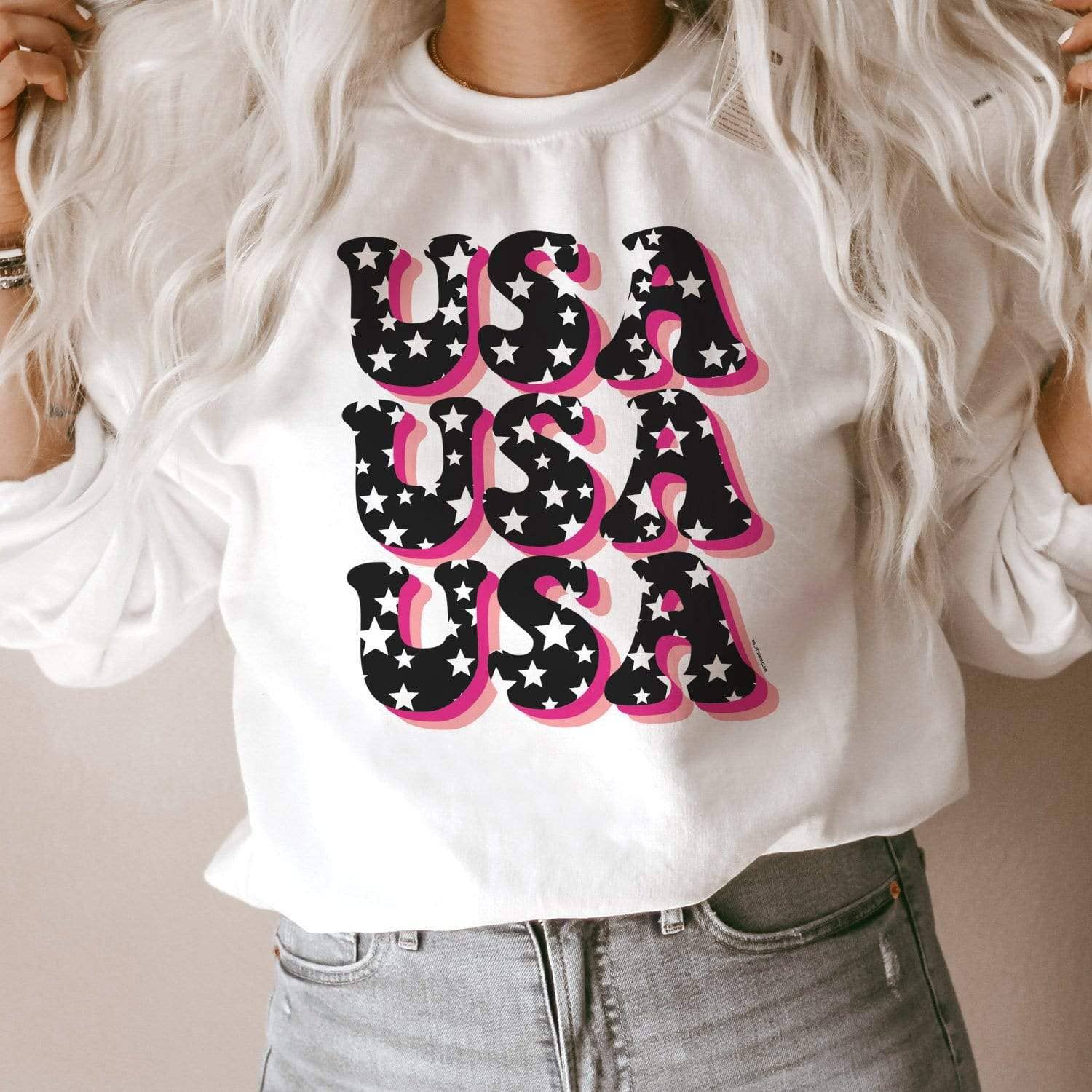 USA with Stars Sweatshirt - White T-Shirts, Hoodie | PodTeesHub.com