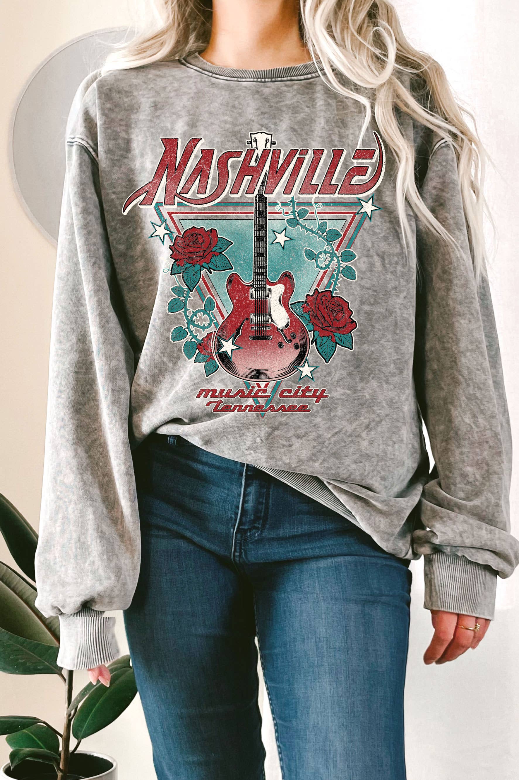 Nashville Rose Music Mineral Graphic Terry Sweatshirt T-Shirts, Hoodie | PodTeesHub.com
