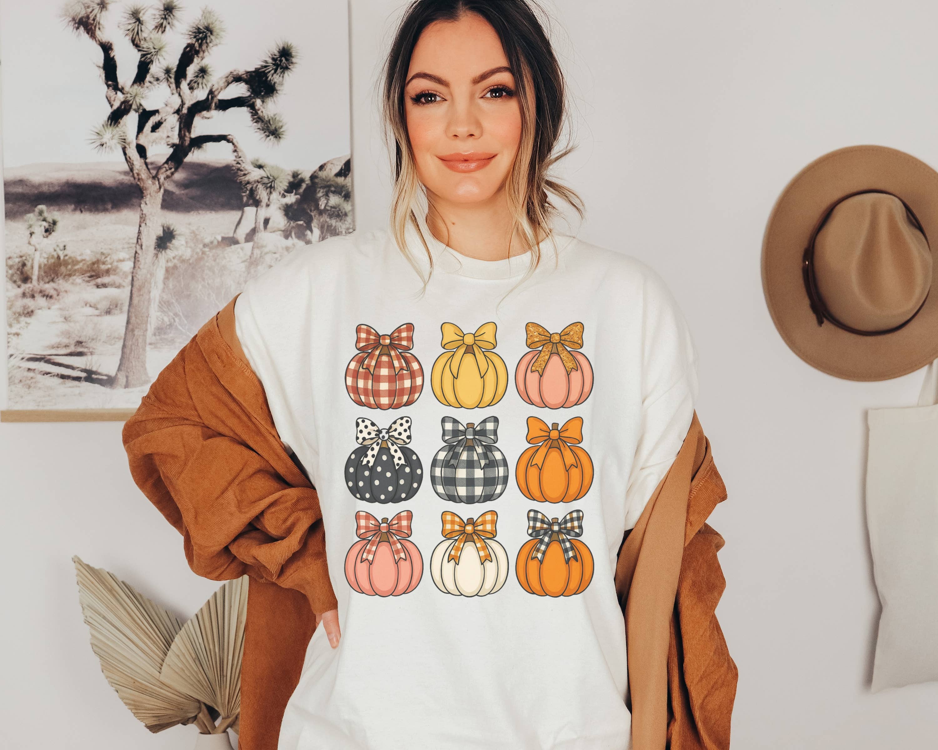 Fall Pumpkin Bow Graphic Tee | Trendy Fall Tee Hoodie, Sweatshirt | PodTeesHub.com