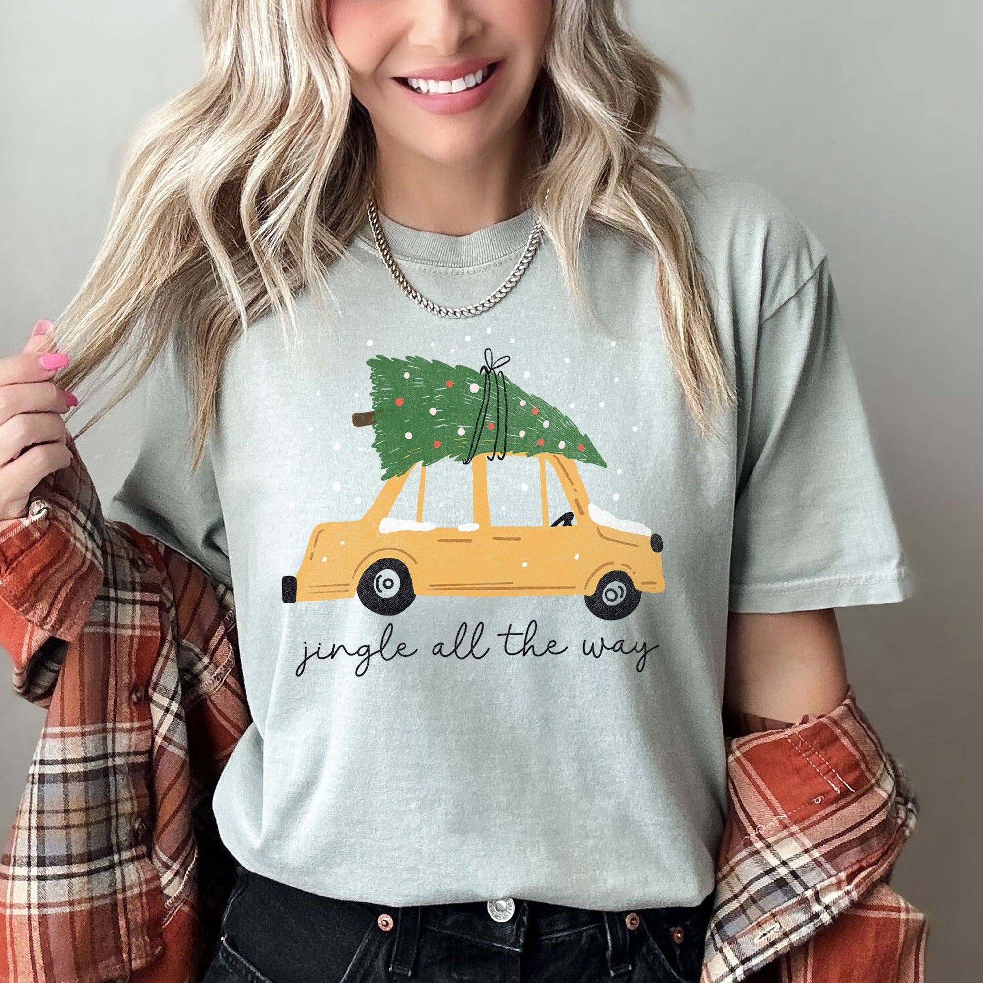 Jingle All the Way, Retro Car, Christmas Tree, Snow,, Tshirt Hoodie, Sweatshirt | PodTeesHub.com