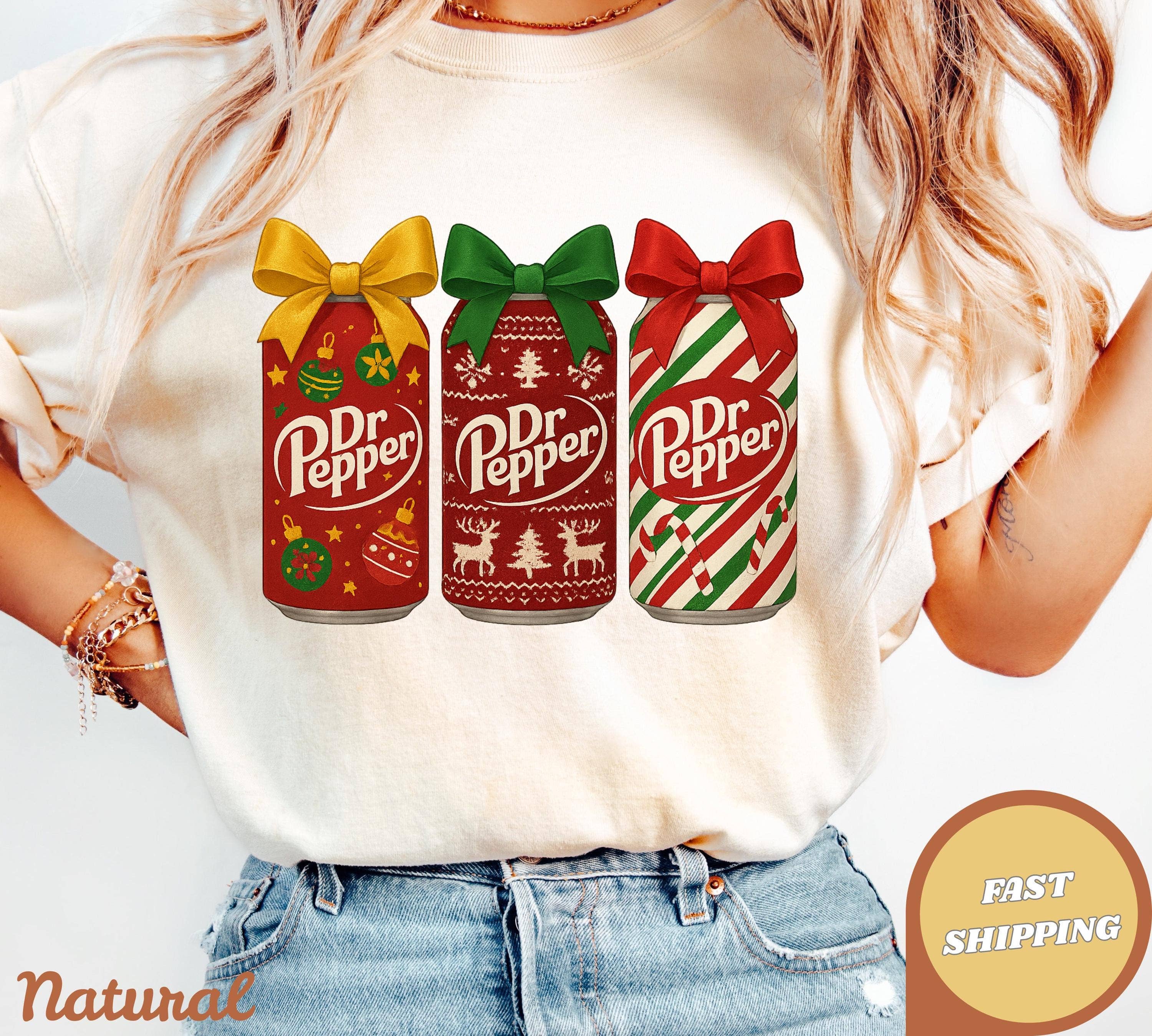 Festive Dr Pepper Soda Can Christmas Tee Hoodie, Sweatshirt | PodTeesHub.com
