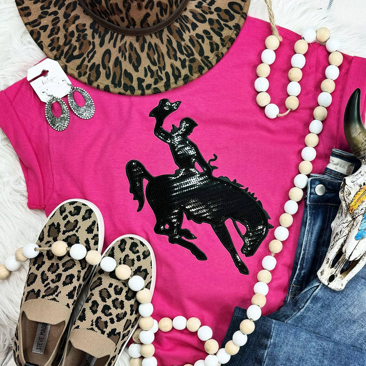 Rodeo Cowboy and Horse Sequin Patch Everyday Tee Hoodie, Sweatshirt | PodTeesHub.com