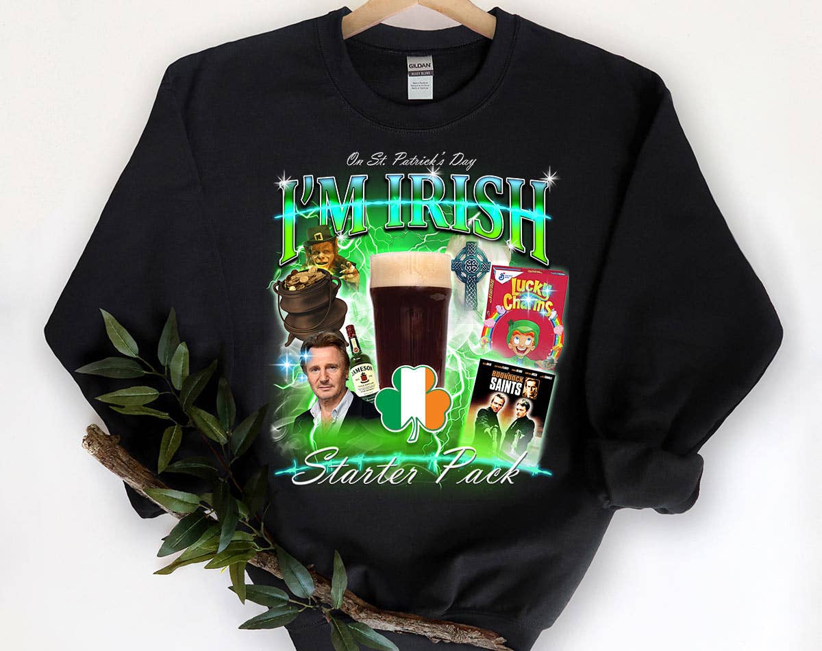 St Patrick's Day Irish Starter Pack - Funny Retro Sweatshirt T-Shirts, Hoodie | PodTeesHub.com