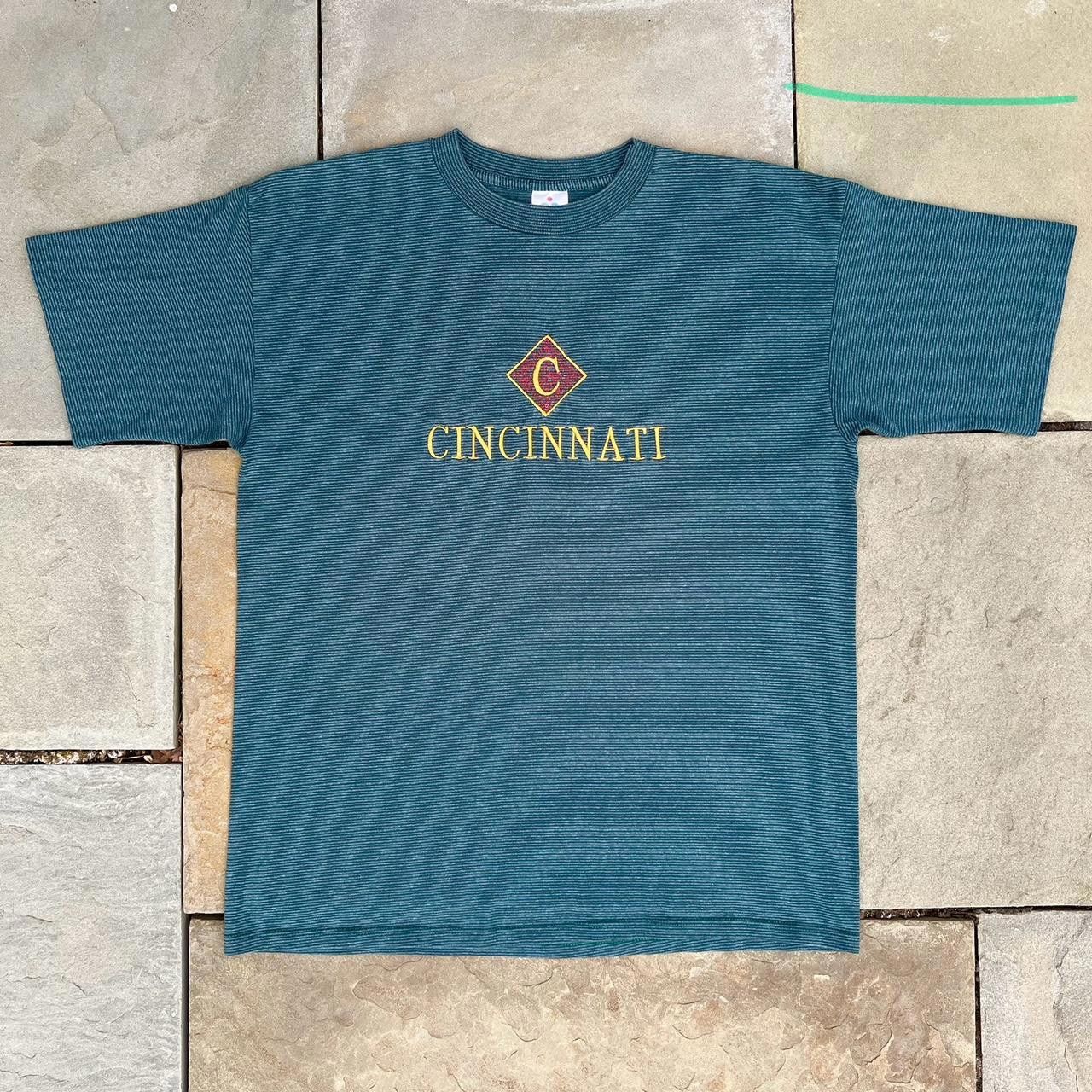Vintage 90s Turquoise Stripe Cincinnati T Shirt Made In Usa Hoodie, Sweatshirt | PodTeesHub.com