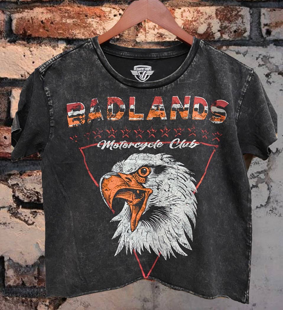 Badlands Motorcycle Club Regular Cropped Acid Wash T-Shirt Hoodie, Sweatshirt | PodTeesHub.com