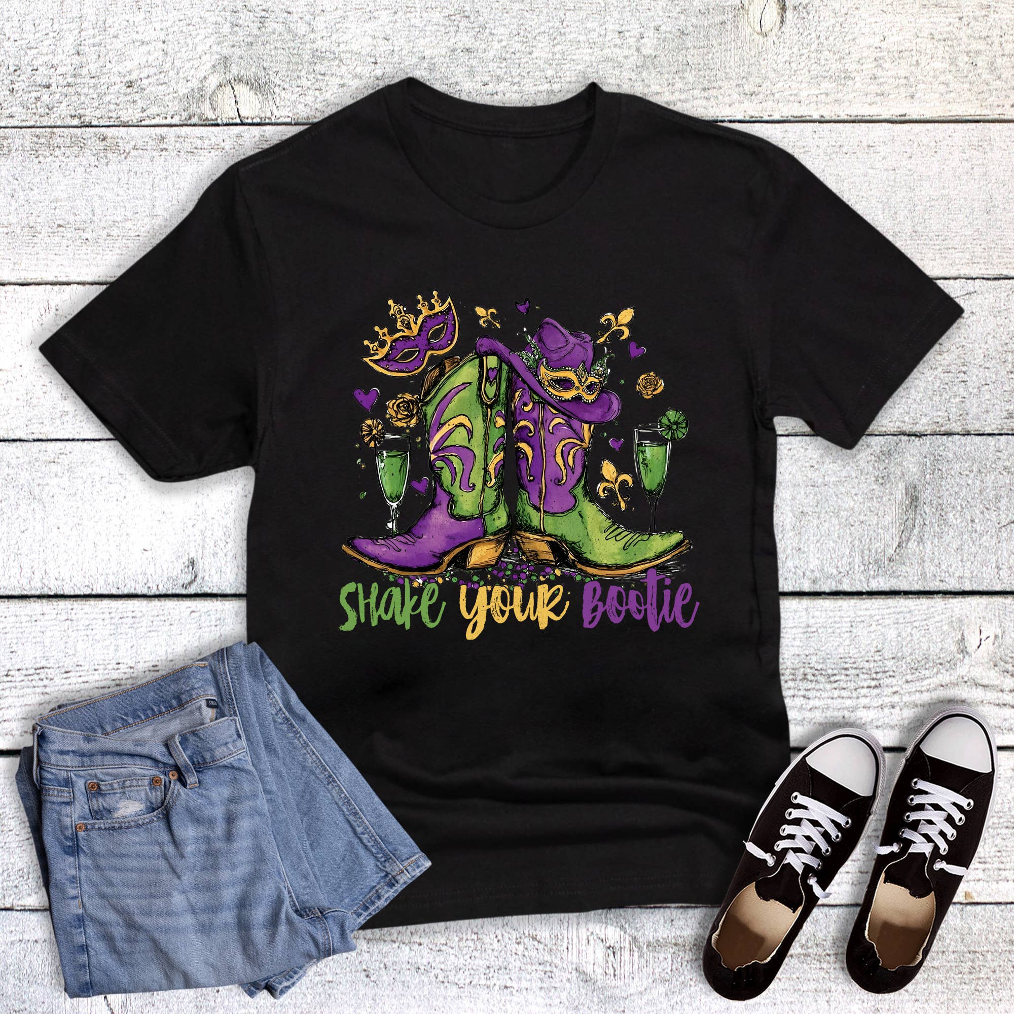Mardi Gras Shake Your Bootie Graphic Tee Hoodie, Sweatshirt | PodTeesHub.com