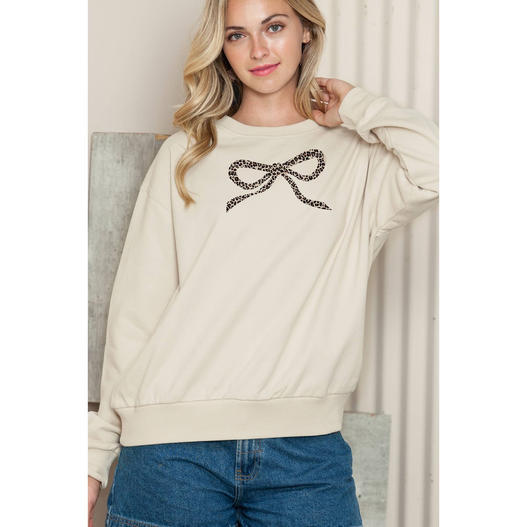 Bow Leopard Crewneck Sweatshirt T-Shirts, Hoodie | PodTeesHub.com