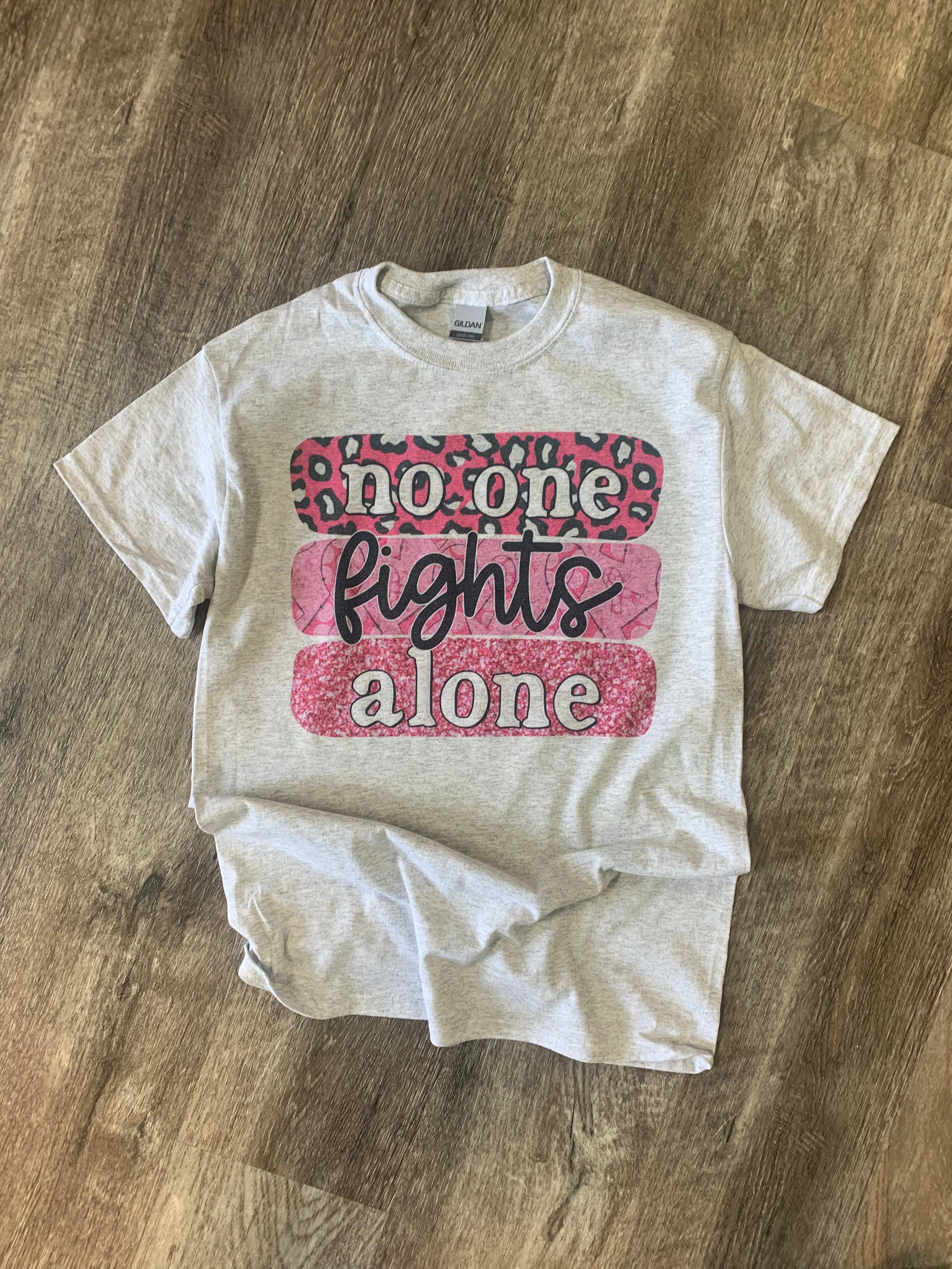 No One Fights Alone Breast Cancer Awareness On Ash Gray Tee Hoodie, Sweatshirt | PodTeesHub.com