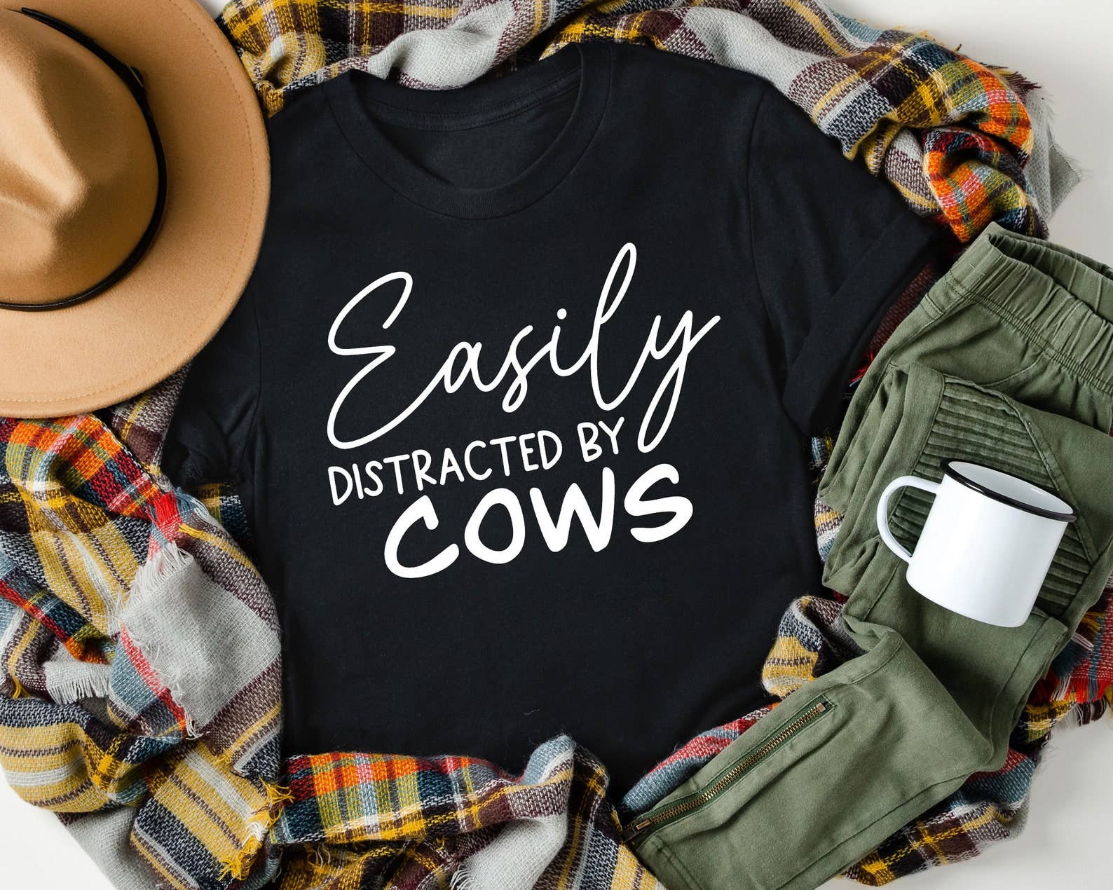 Easily Distracted By Cows T-Shirt Hoodie, Sweatshirt | PodTeesHub.com