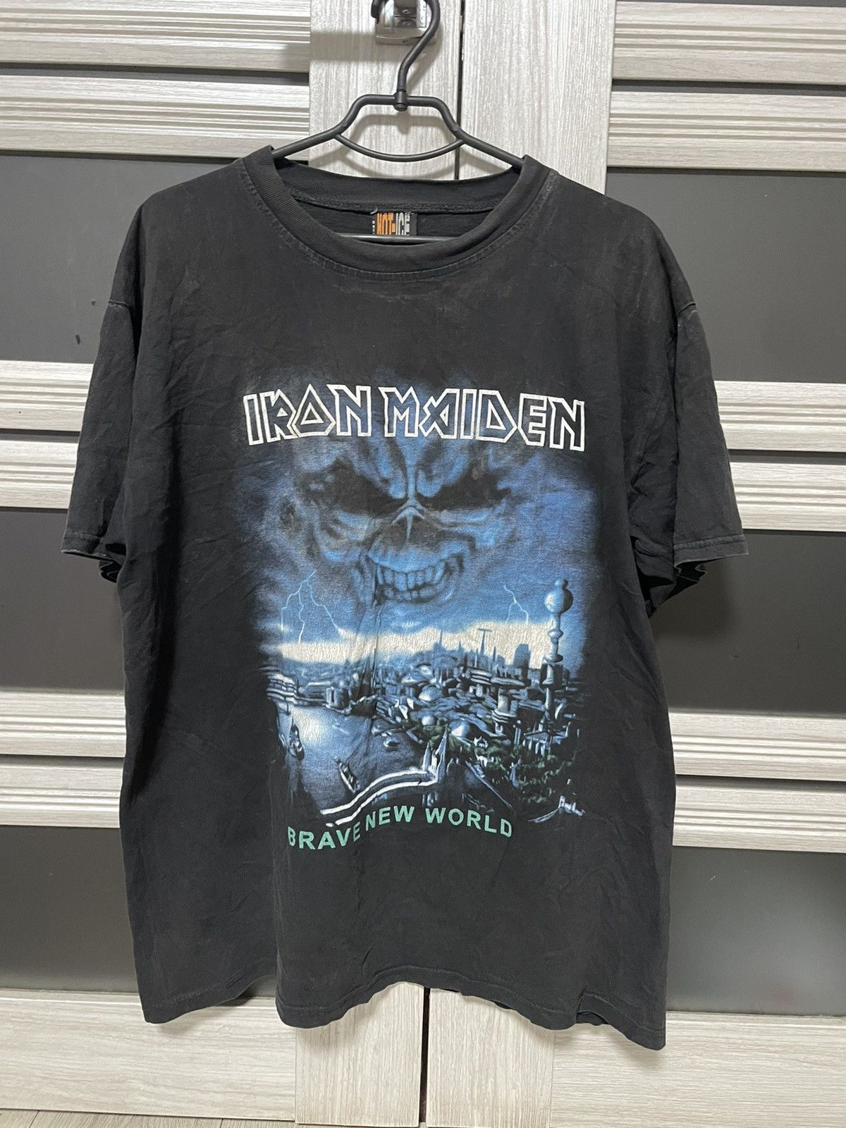 Iron Maiden X Vintage Vintage Trashed Iron Maiden Brave New World Tee Band T Shirt Hoodie, Sweatshirt | PodTeesHub.com