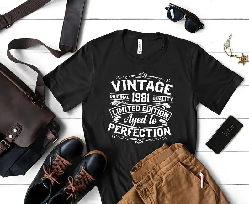 Vintage 1981 T-Shirt, Aged To Perfection Shirt, Gift For Her Hoodie, Sweatshirt | PodTeesHub.com