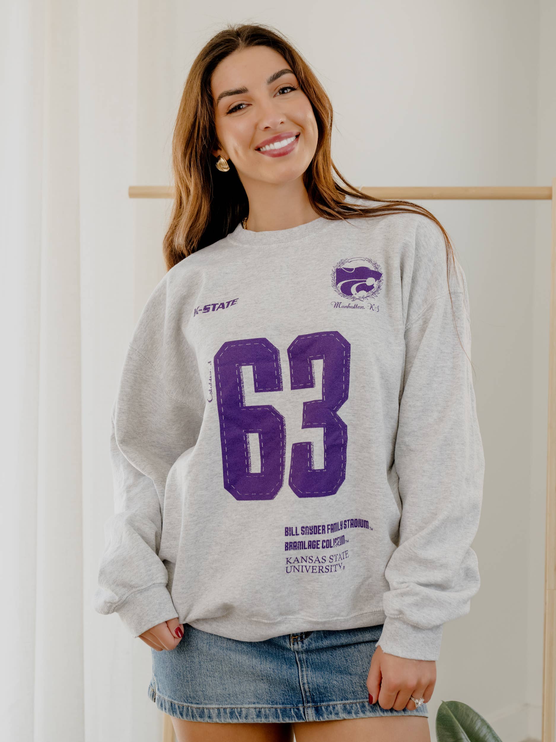 Kansas State Wildcats Crest Stamp Gray Thrifted Sweatshirt T-Shirts, Hoodie | PodTeesHub.com
