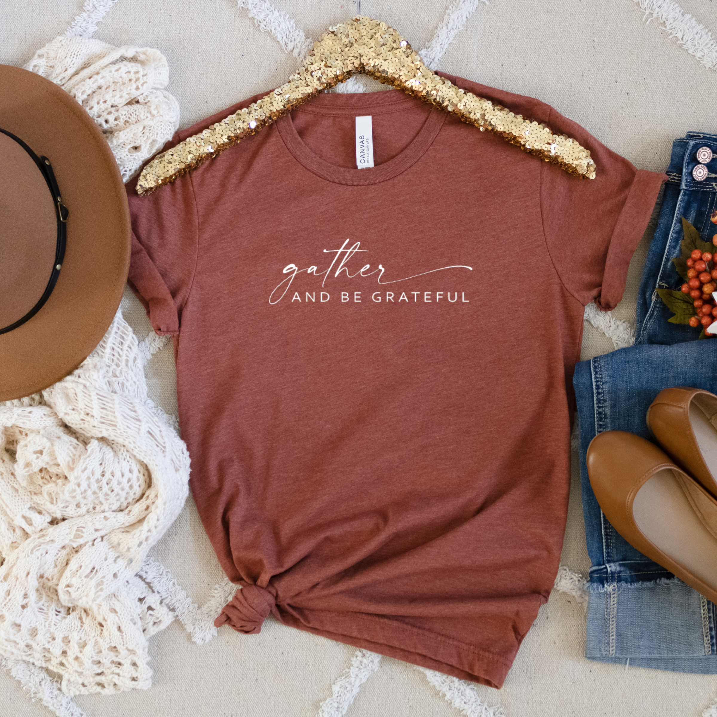 Gather & Be Grateful Tee - Multiple Colors - Fall T-Shirt Hoodie, Sweatshirt | PodTeesHub.com