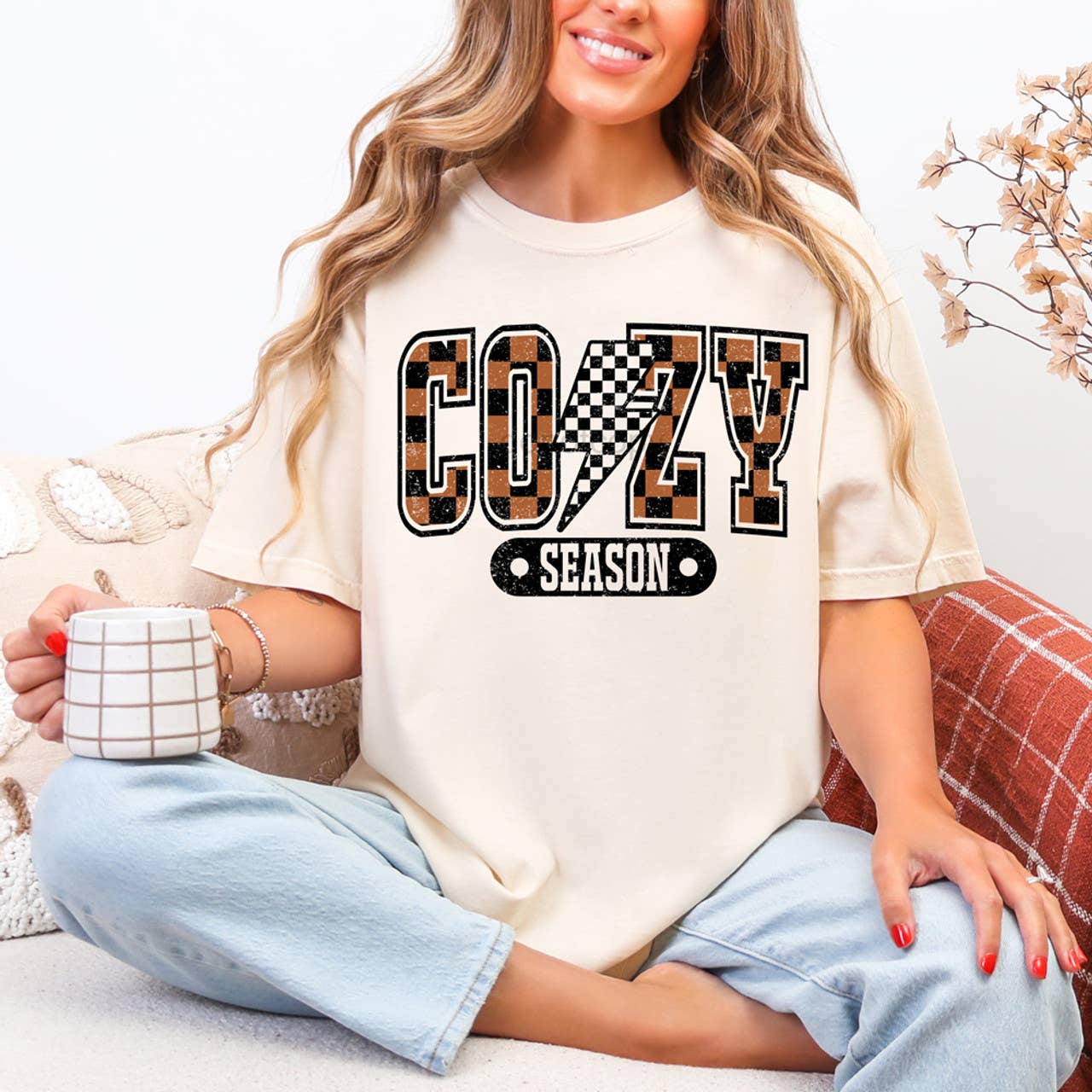 Cozy Season Checkered Tee Hoodie, Sweatshirt | PodTeesHub.com