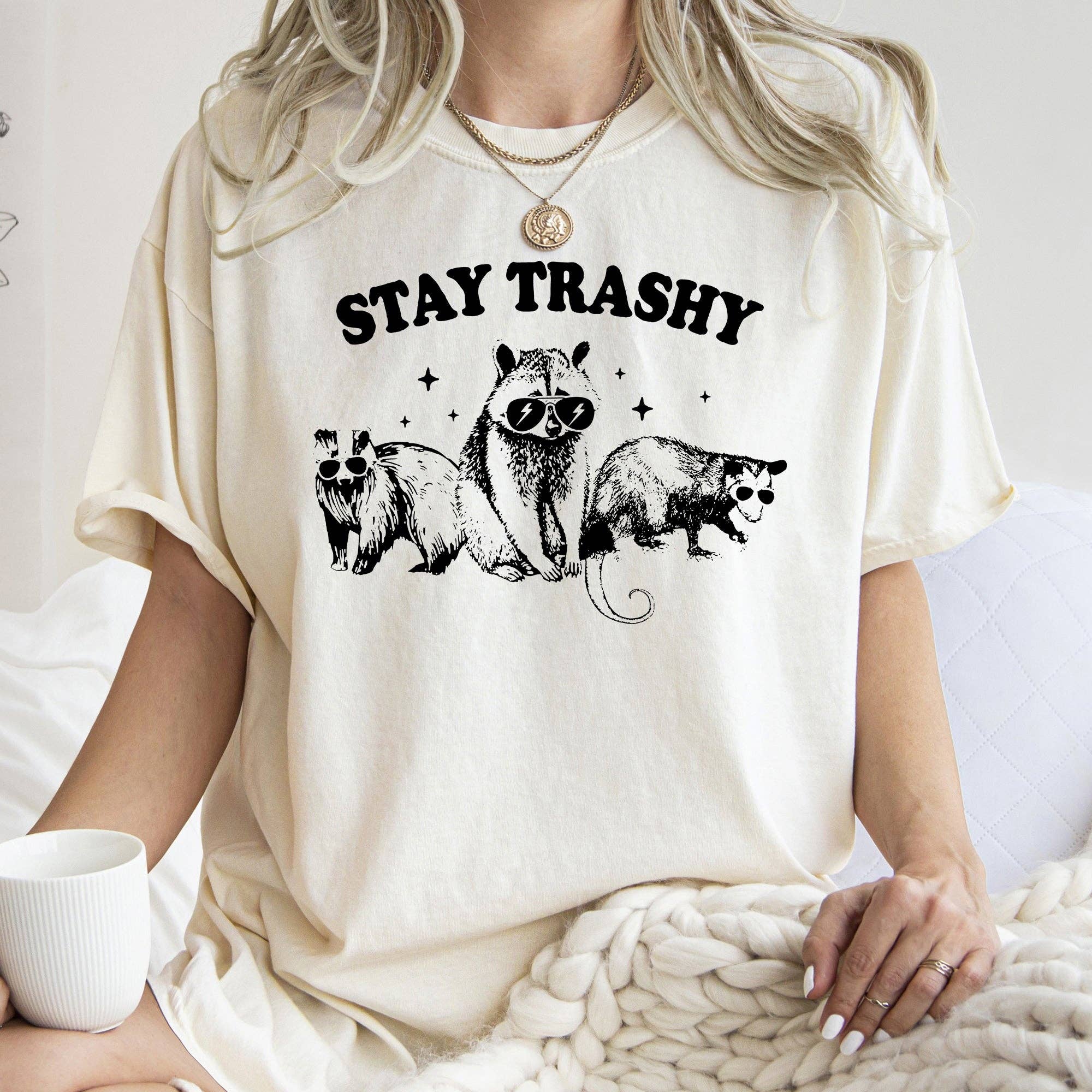 Stay Trashy, Racoon, Possum, Aesthetic, Meme, Funny, Comfort Colors Tshirt Hoodie, Sweatshirt | PodTeesHub.com