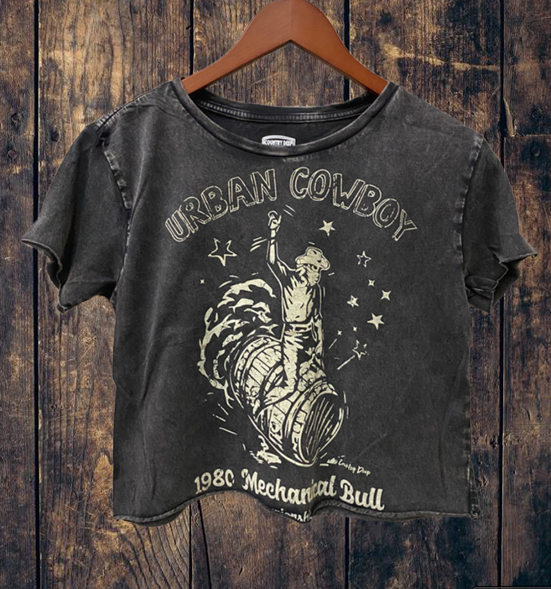 Urban Cowboy 1980's Regular Cropped Acid Wash T-Shirt Hoodie, Sweatshirt | PodTeesHub.com