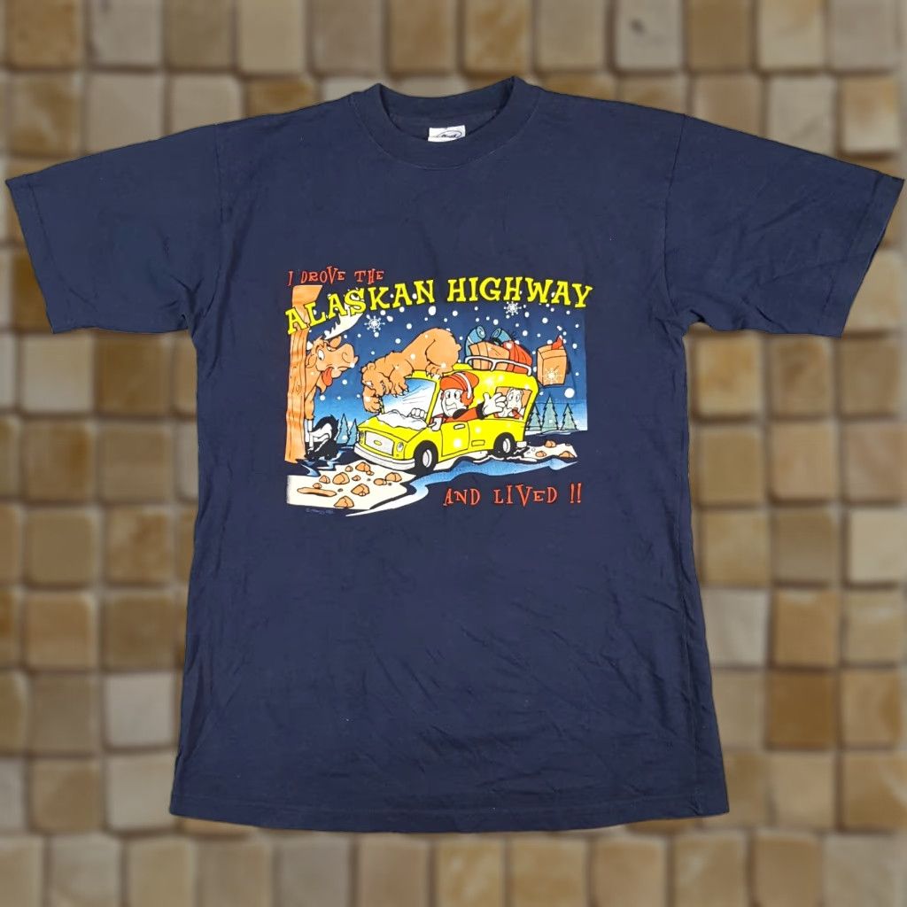 Vintage Alaskan Highway Cartoon Funny S Blue M Shirt Bear Blue T-Shirts, Hoodie, Sweatshirt