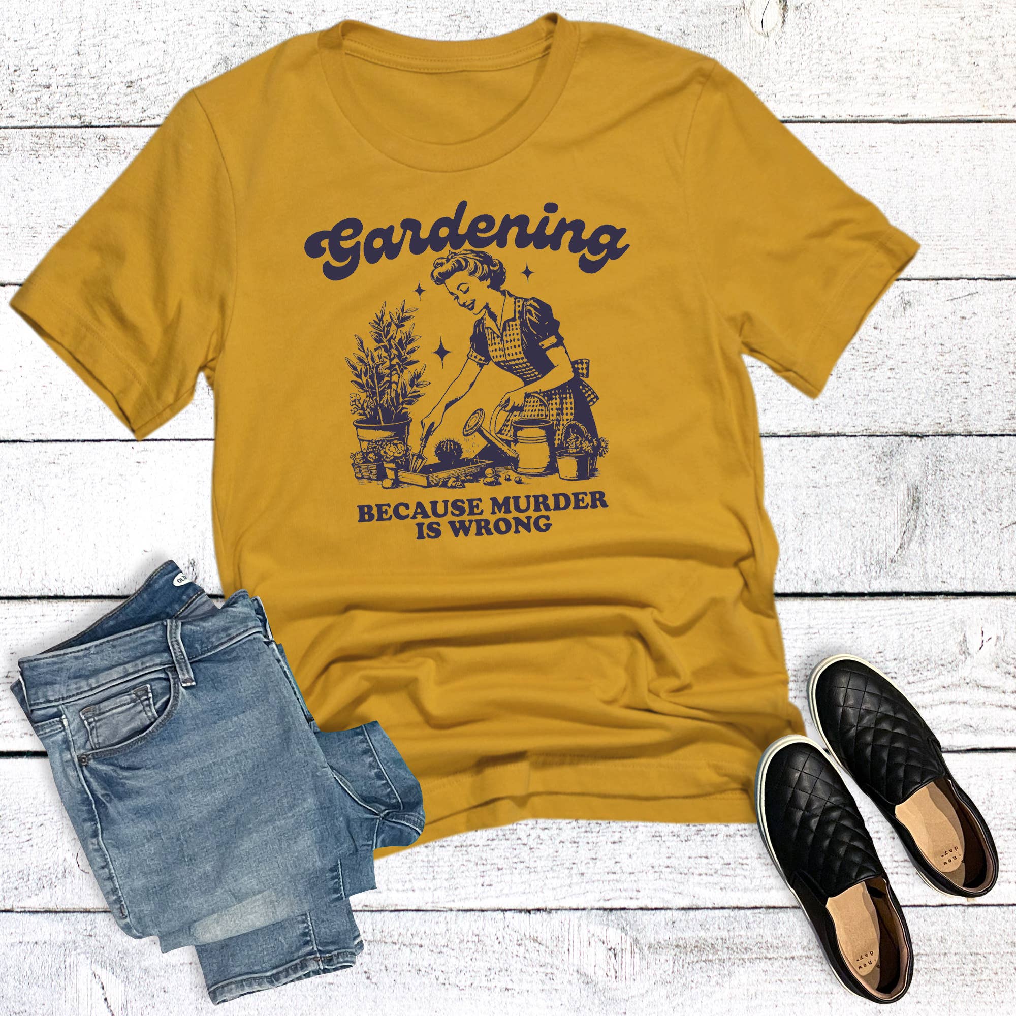 Funny Gardening Because Murder Is Wrong Graphic Tee Hoodie, Sweatshirt | PodTeesHub.com