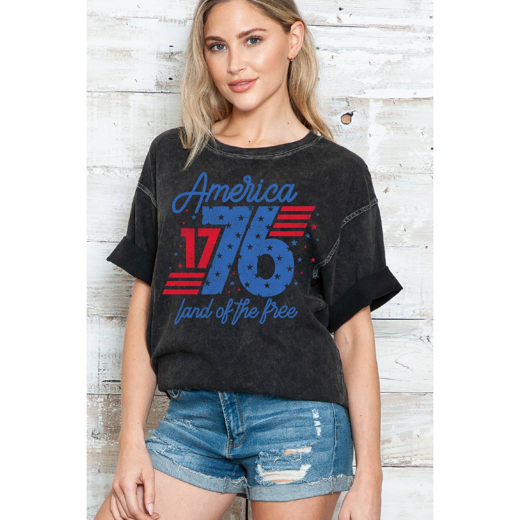 America 1776 Land of the Free Oversize Mineral Wash T Shirt Hoodie, Sweatshirt | PodTeesHub.com